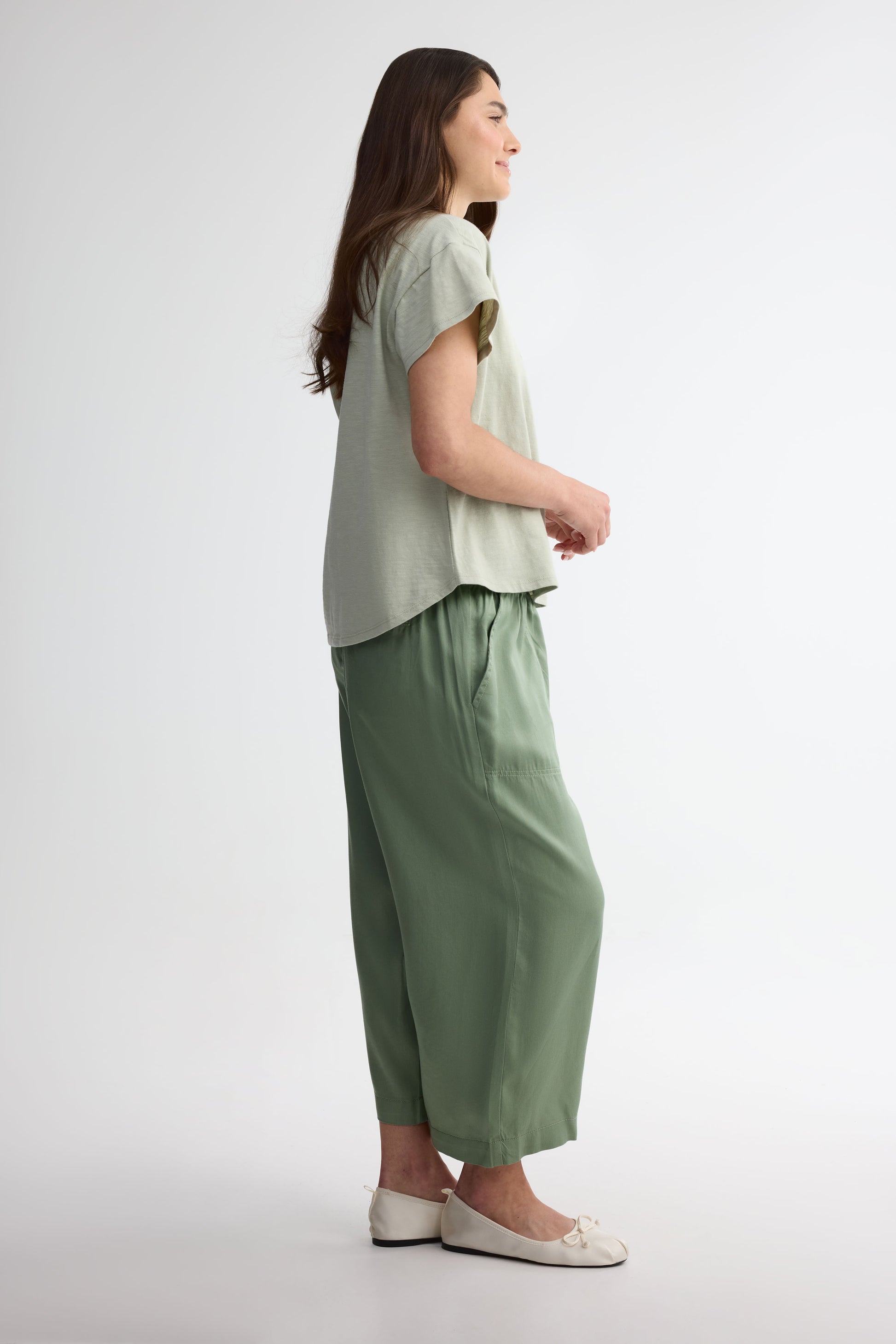 T-shirt col rond coupe ample - Femme && VERT