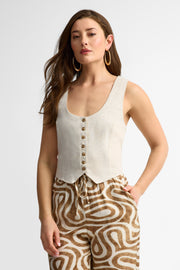 Veste sans manches coupe ajustée lin - Femme && BEIGE