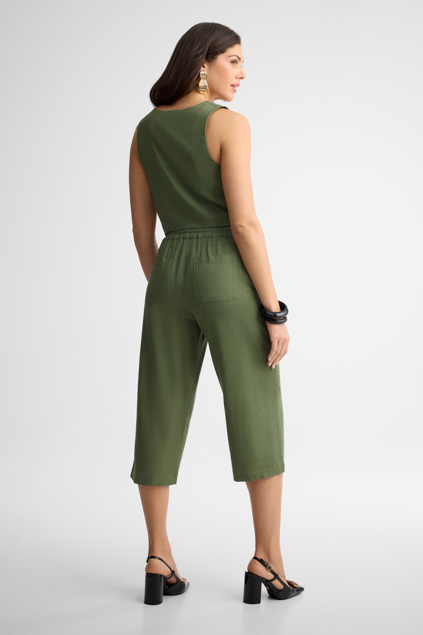 Veste sans manches coupe ajustée lin - Femme && KAKI