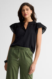 Chemisier manches courtes coton - Femme && NOIR