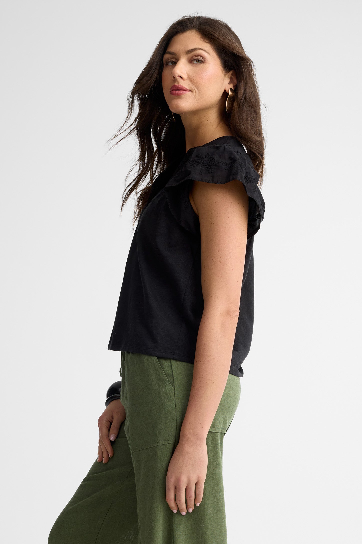 Chemisier manches courtes coton - Femme && NOIR