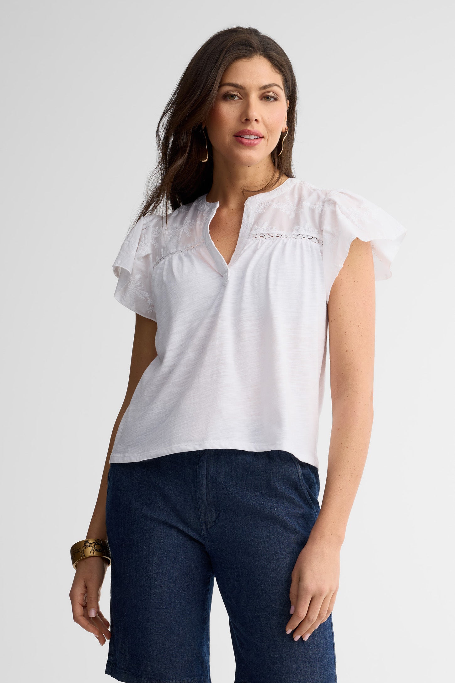 Chemisier manches courtes coton - Femme && BLANC