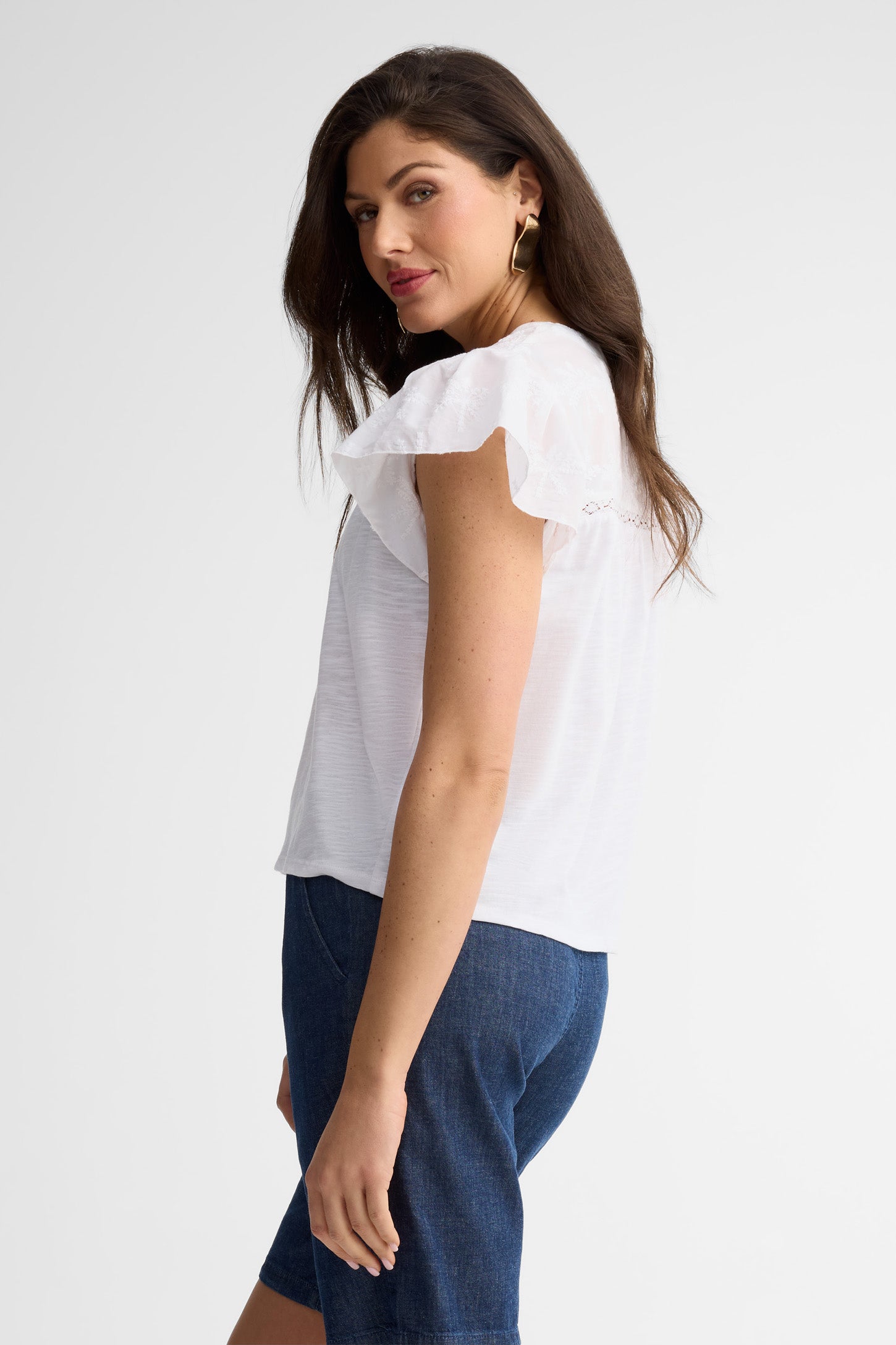 Chemisier manches courtes coton - Femme && BLANC