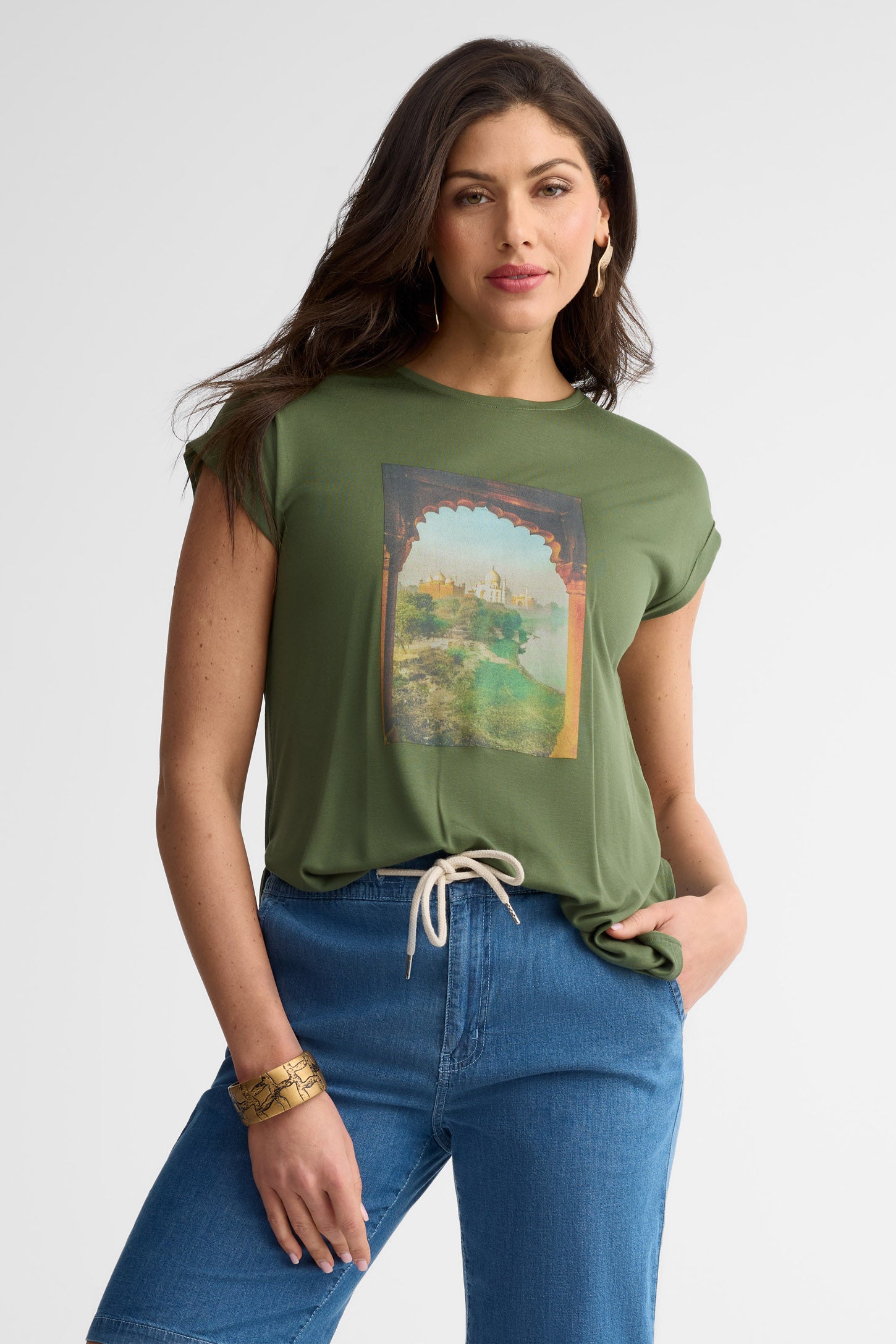 T-shirt col rond modal - Femme && KAKI