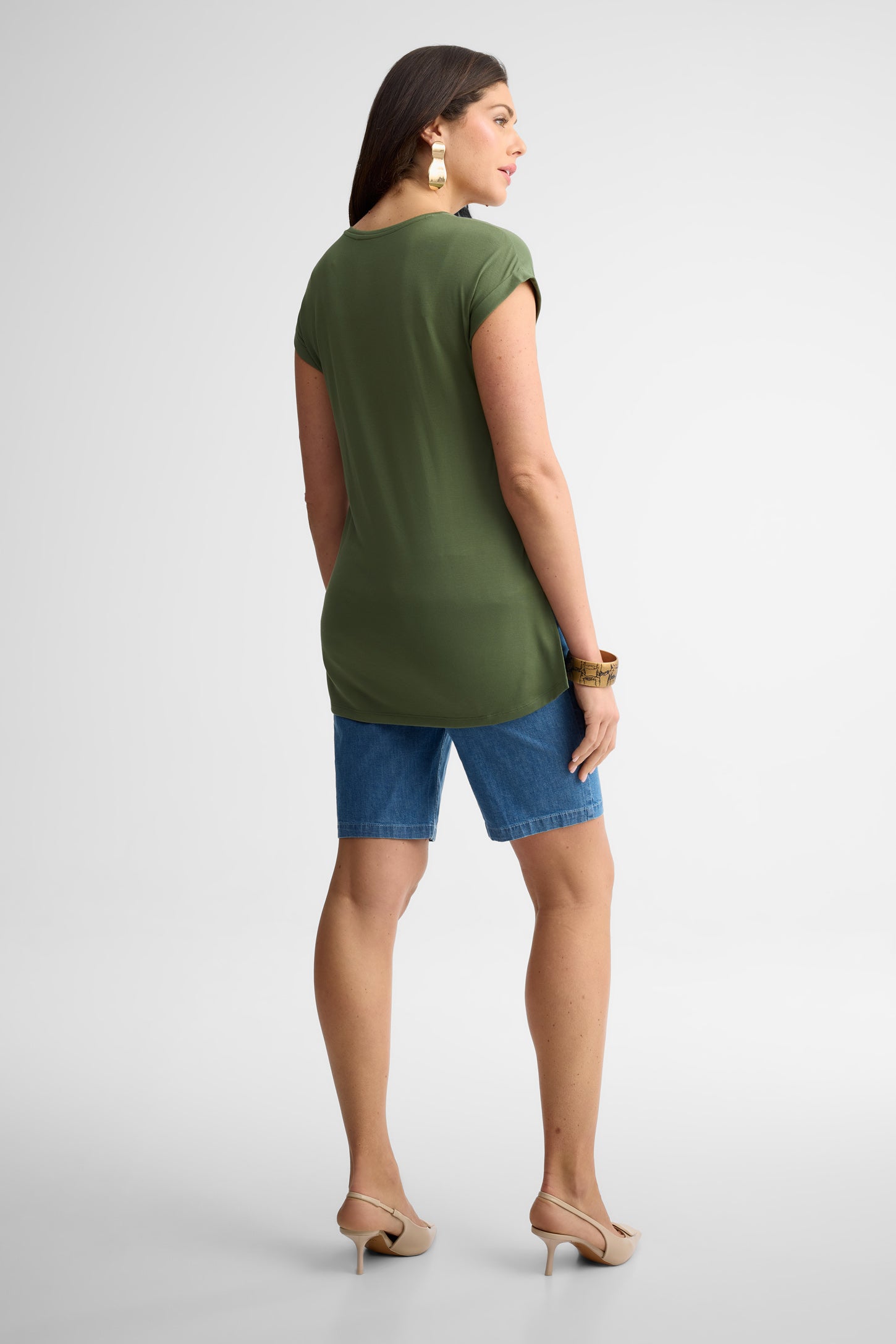 T-shirt col rond modal - Femme && KAKI