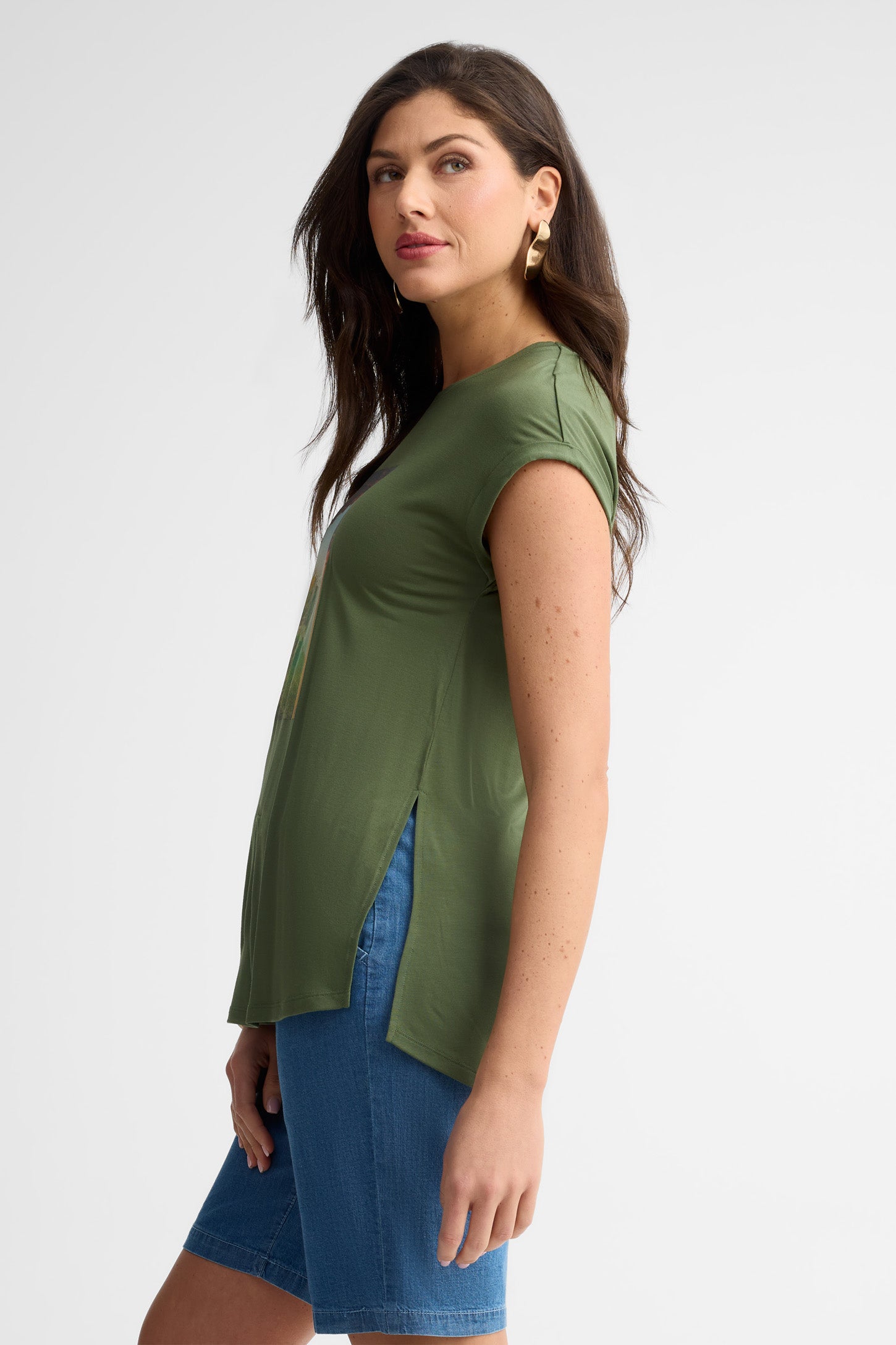 T-shirt col rond modal - Femme && KAKI