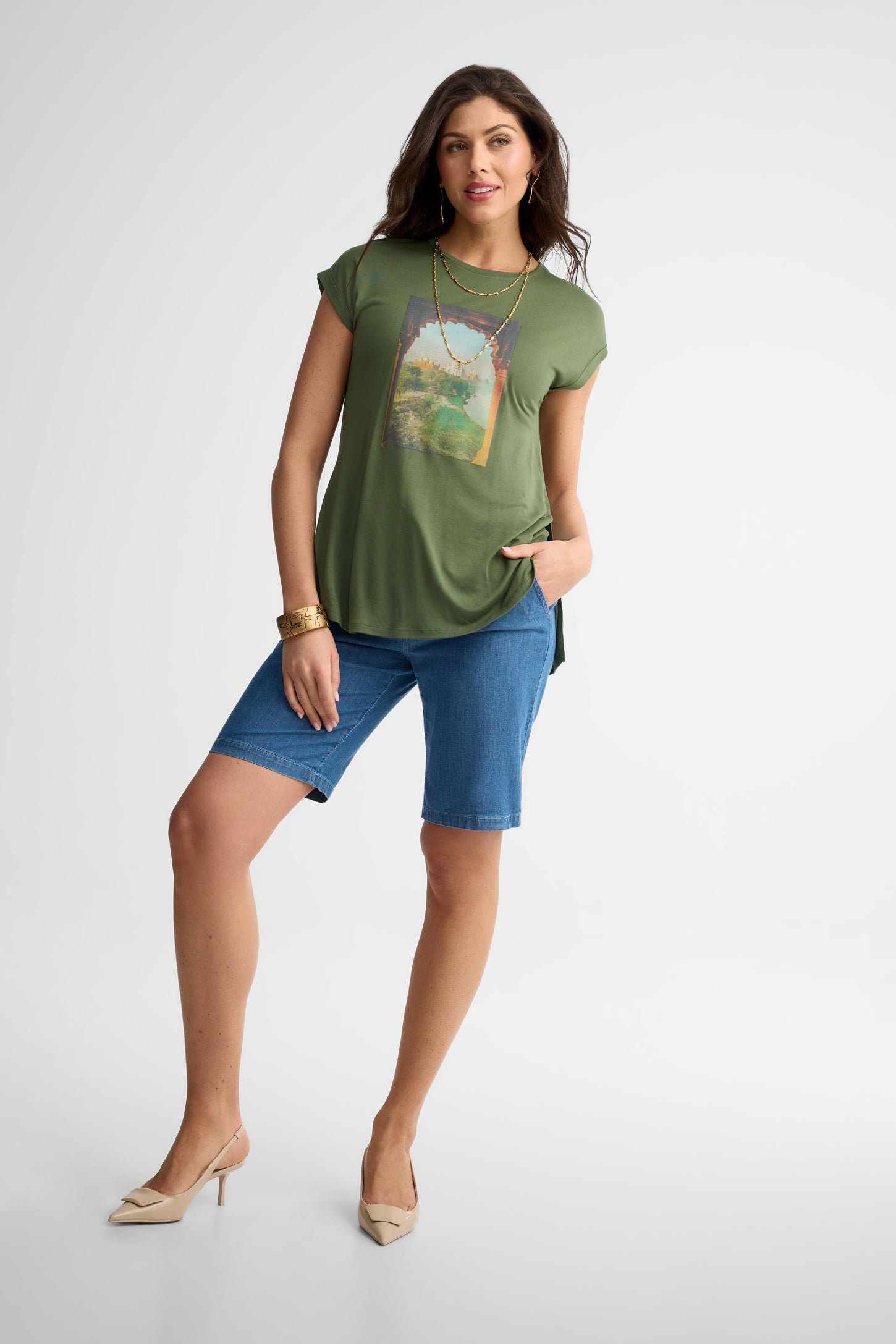 T-shirt col rond modal - Femme && KAKI