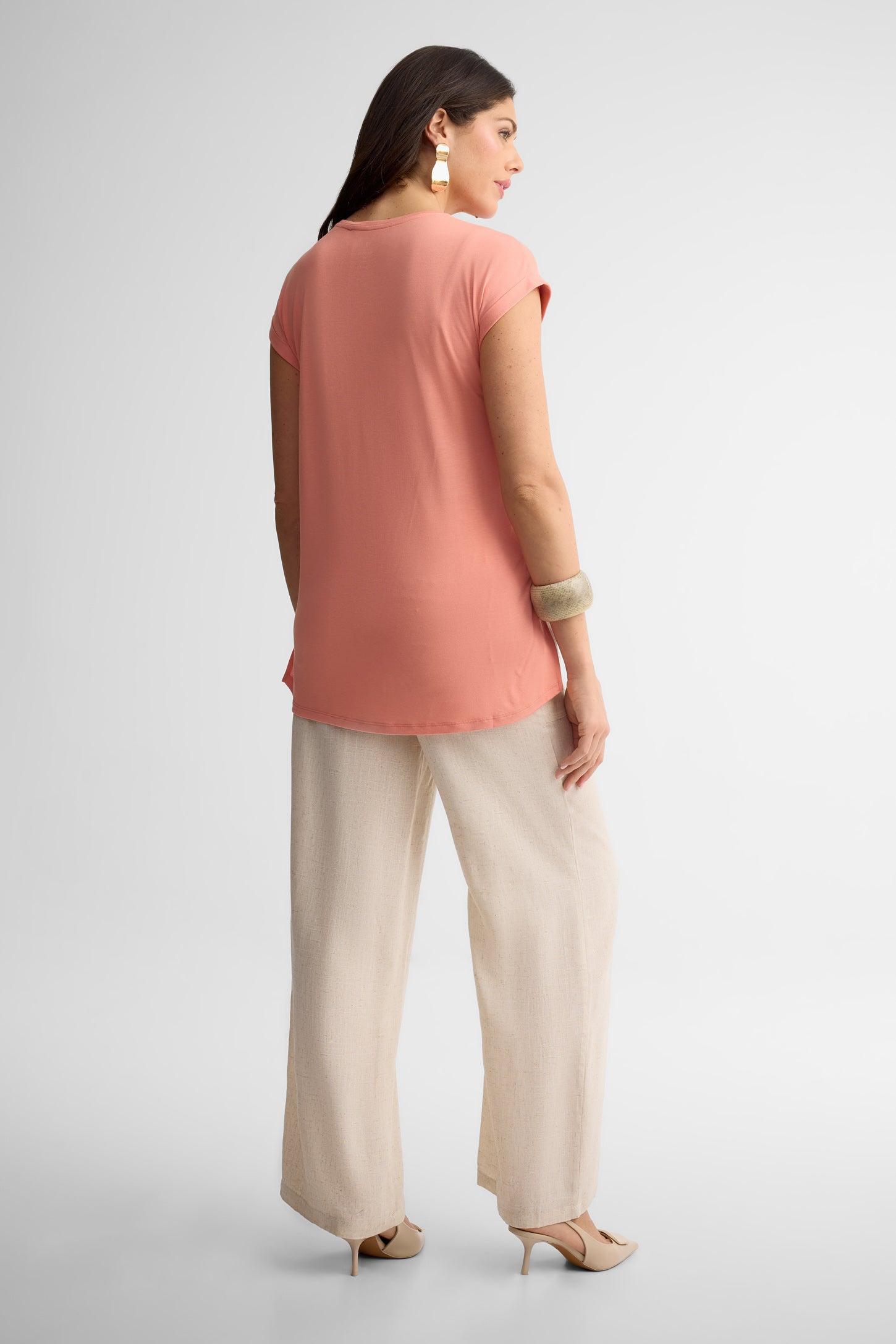 T-shirt col rond modal - Femme && ORANGE