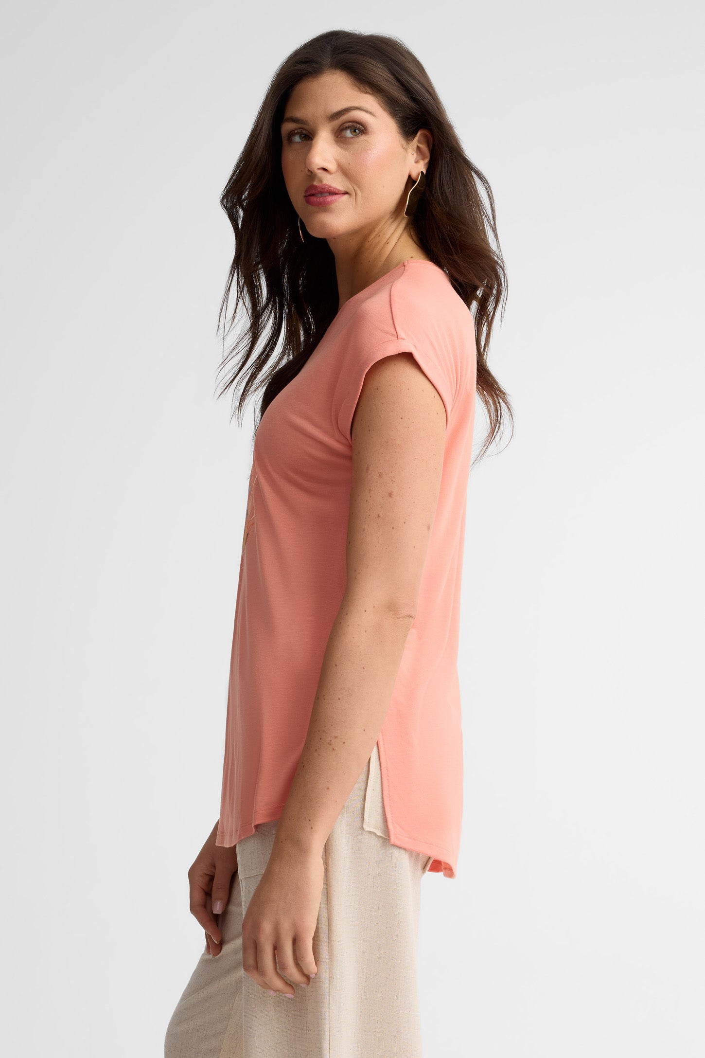 T-shirt col rond modal - Femme && ORANGE
