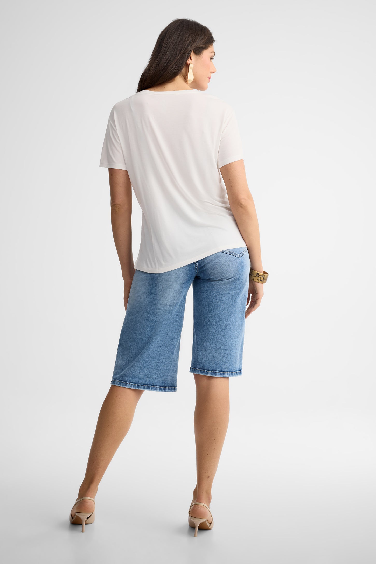 T-shirt col rond noué au-devant - Femme && BLANC