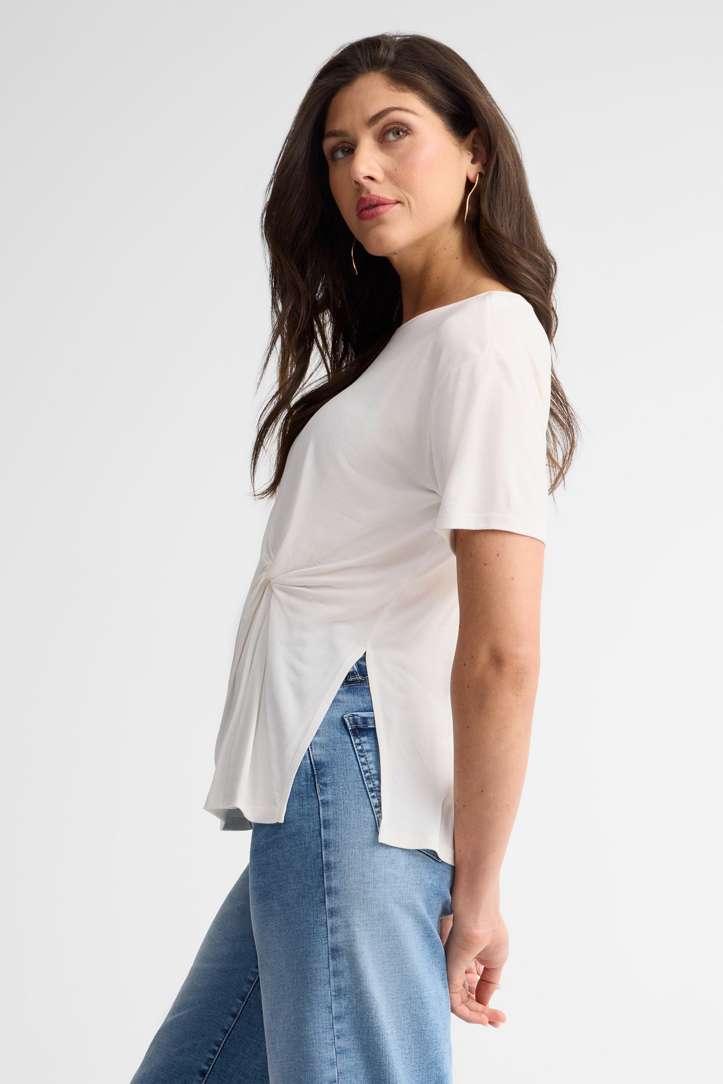 T-shirt col rond noué au-devant - Femme && BLANC