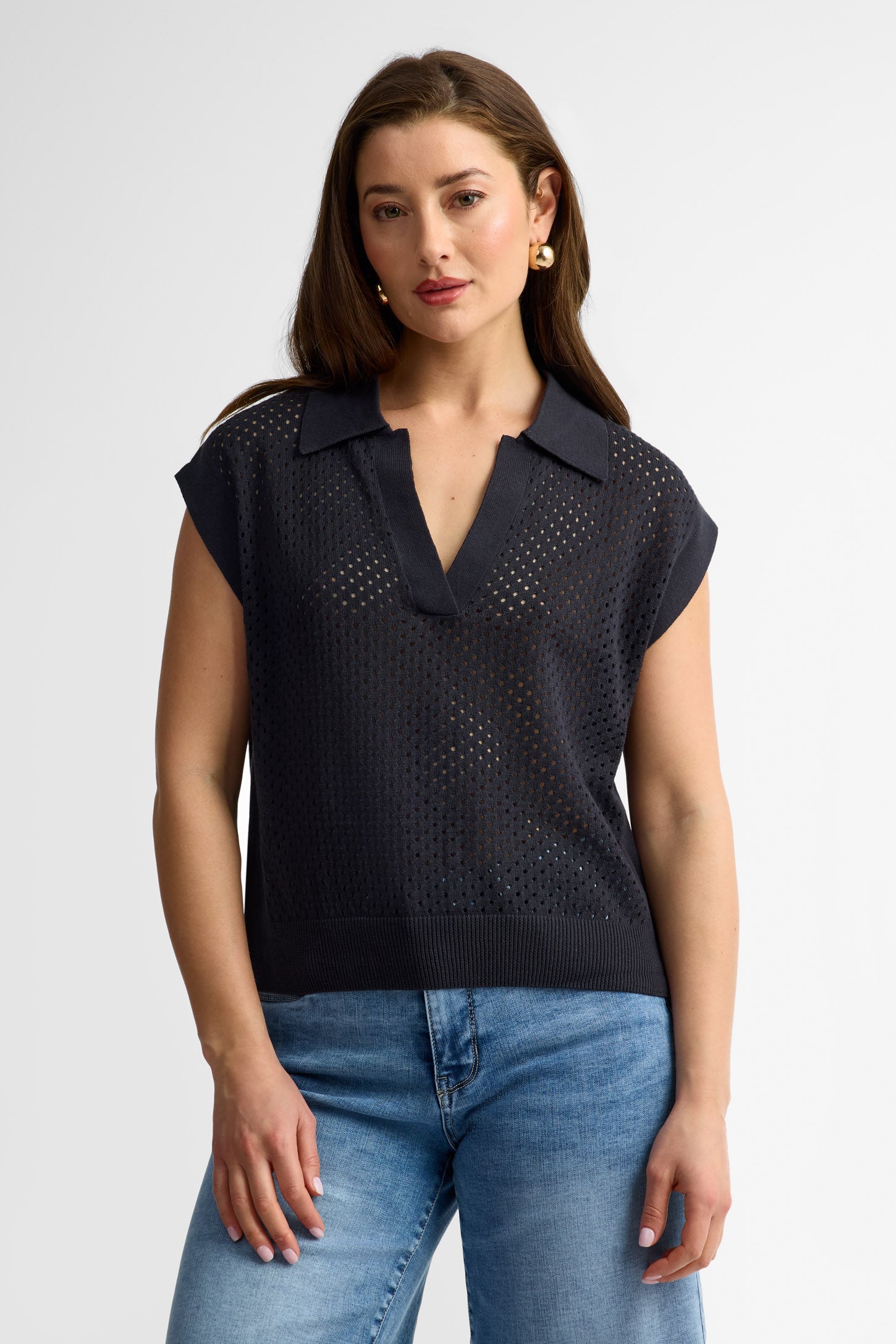 Polo manches courtes en tricot - Femme && NOIR