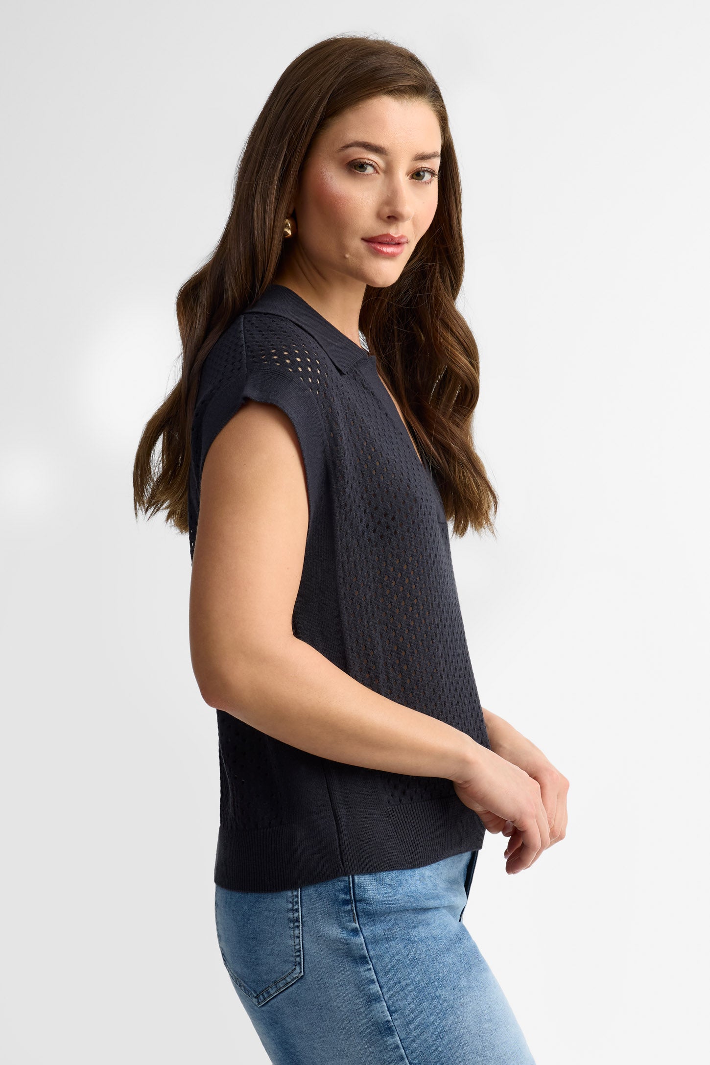 Polo manches courtes en tricot - Femme && NOIR