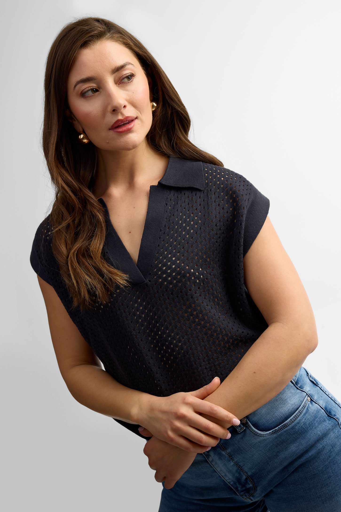 Polo manches courtes en tricot - Femme && NOIR