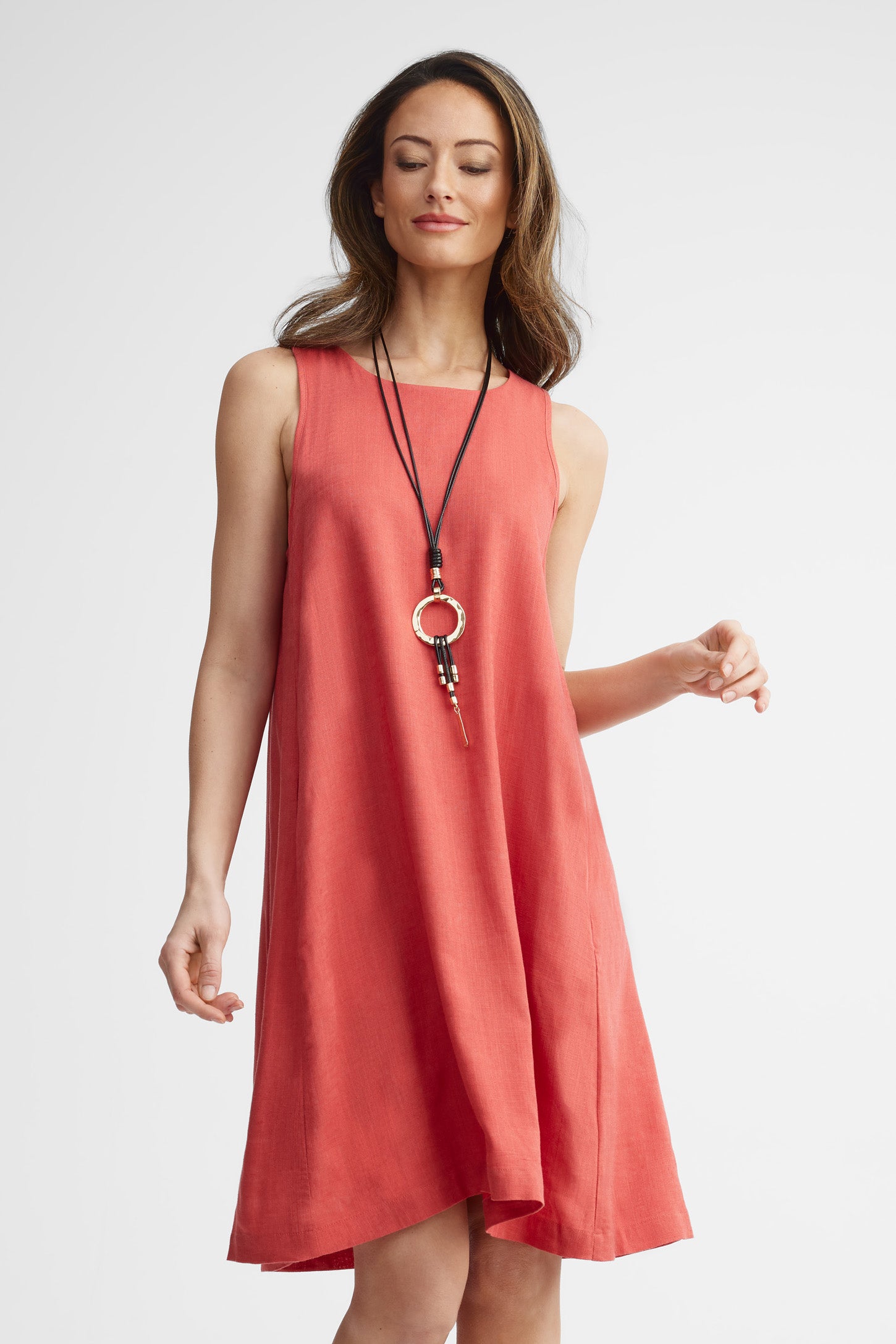 Robe sans manches ligne-A lin - Femme && ROUGE
