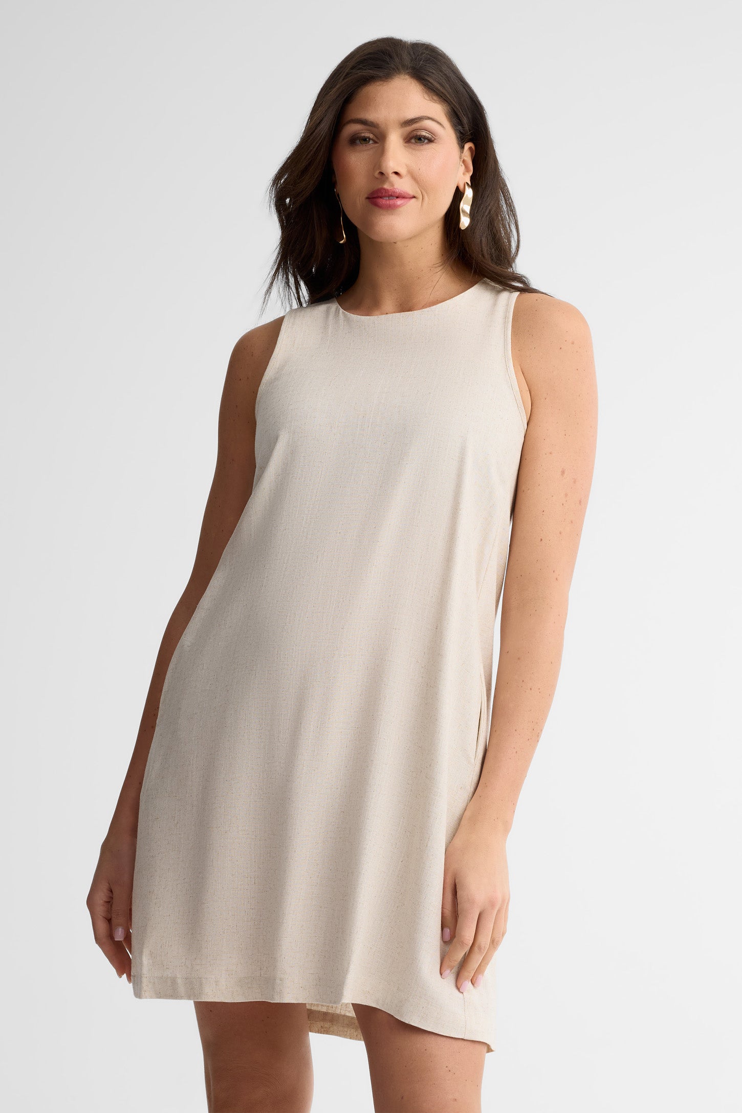 Robe sans manches ligne-A lin - Femme && BEIGE