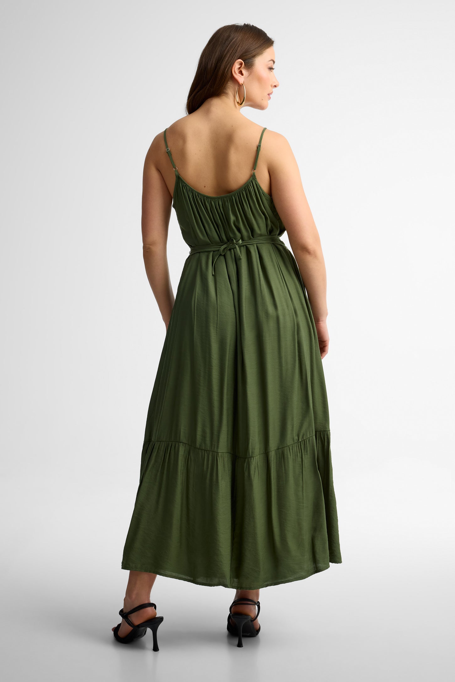 Robe maxi à bretelles coton - Femme && KAKI