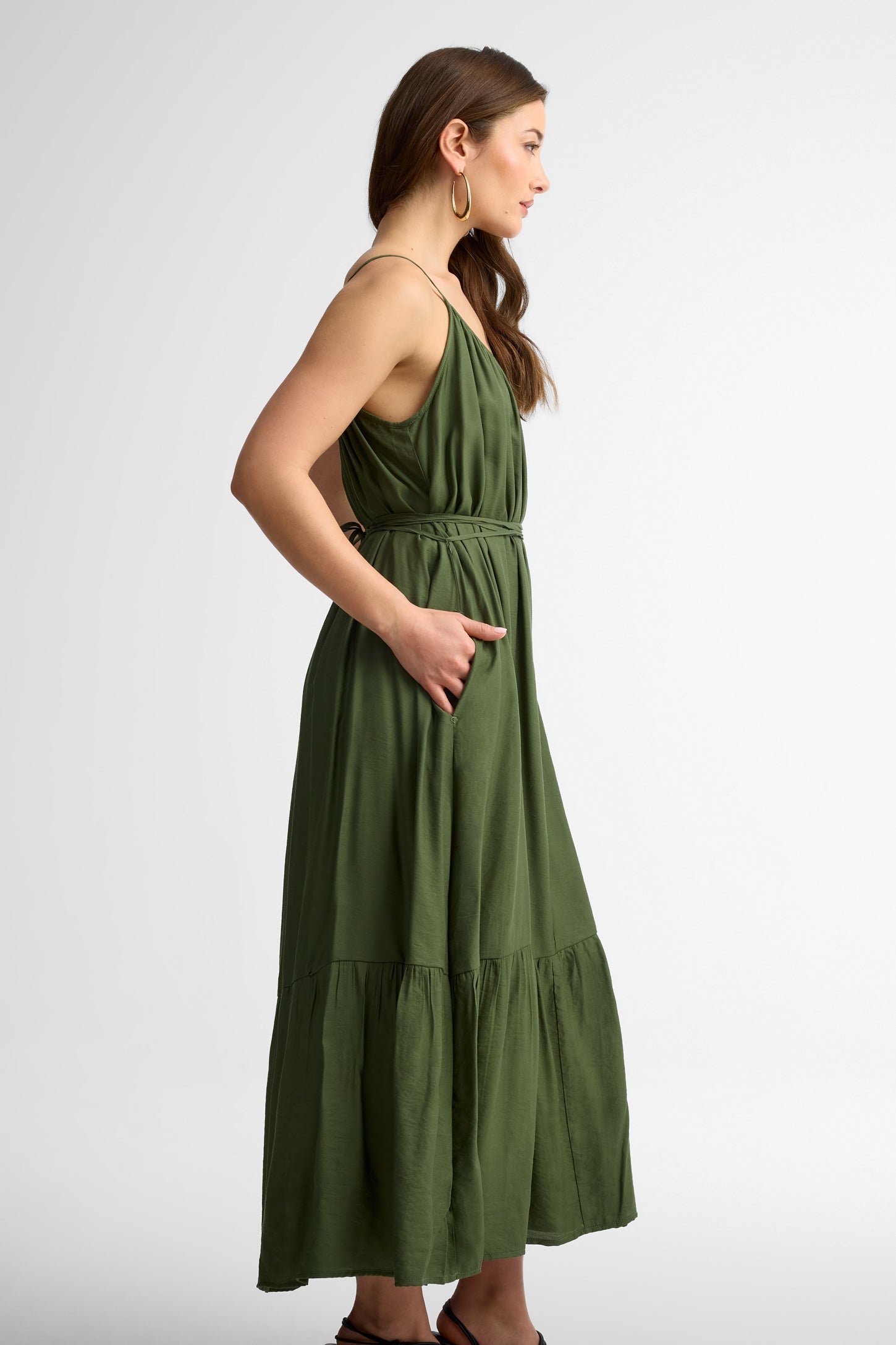 Robe maxi à bretelles coton - Femme && KAKI