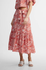 Jupe midi - Femme && ROUGE/MULTI