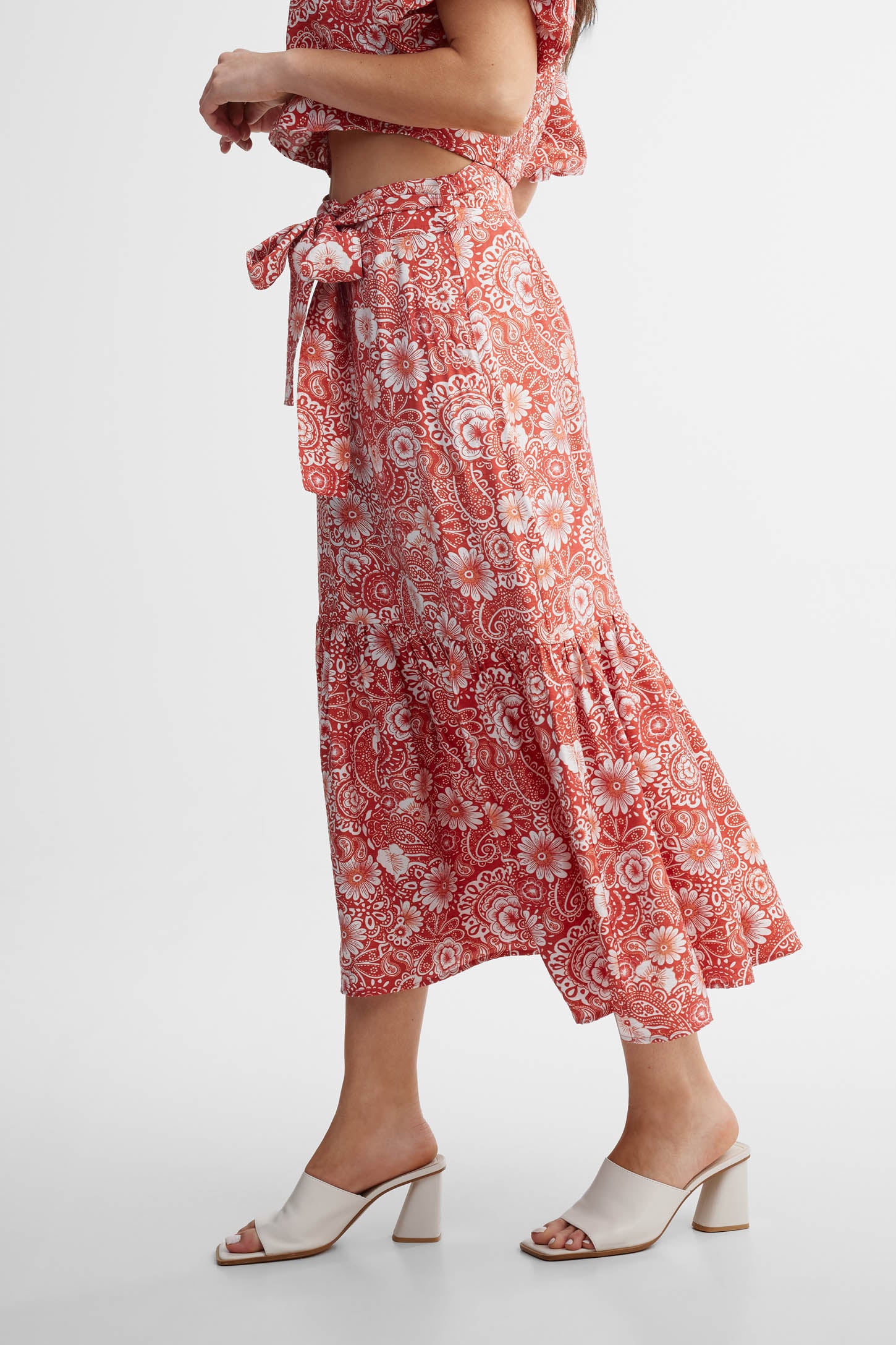 Jupe midi - Femme && ROUGE/MULTI