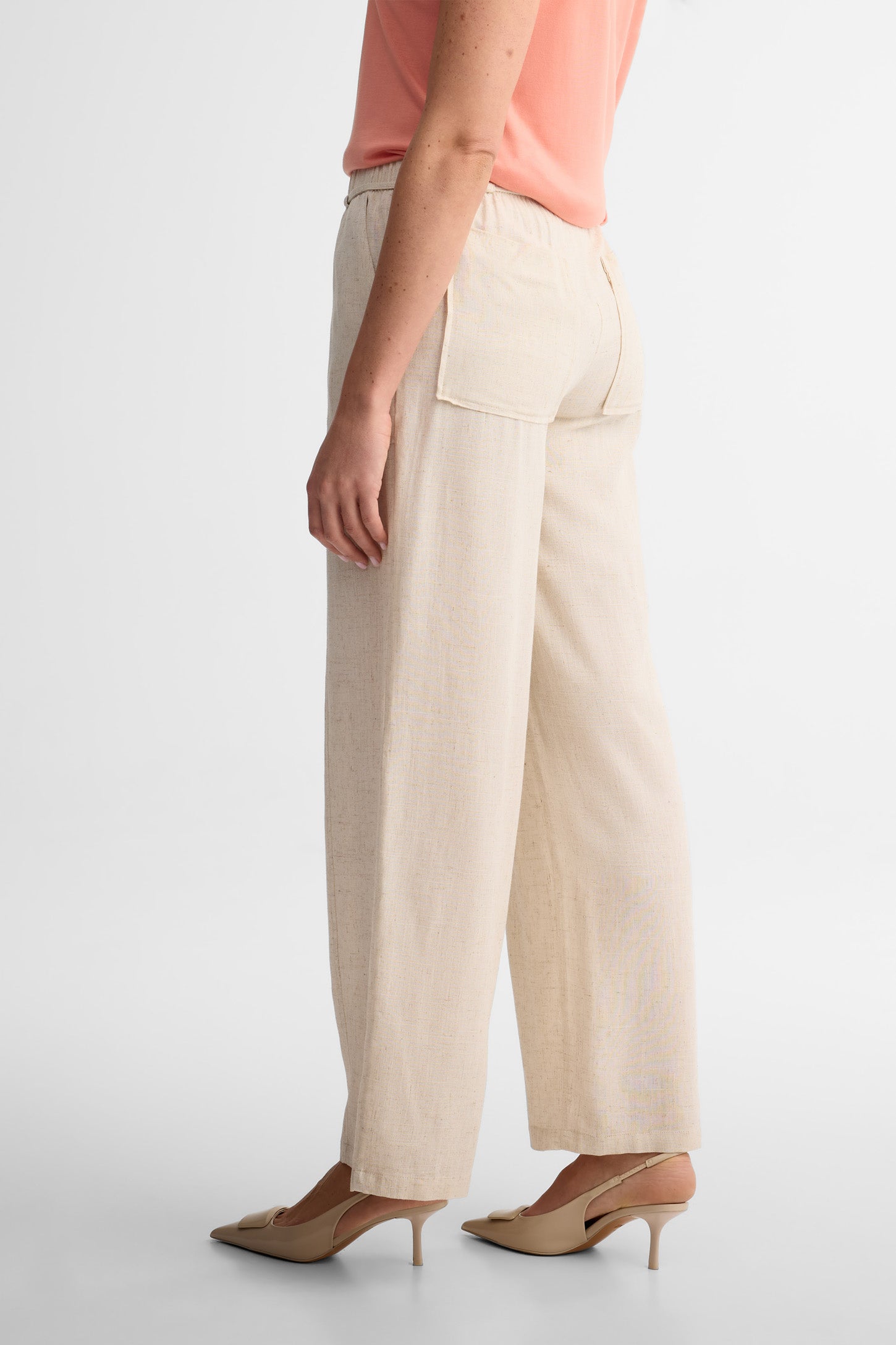 Pantalon taille haute jambe large lin - Femme && BEIGE