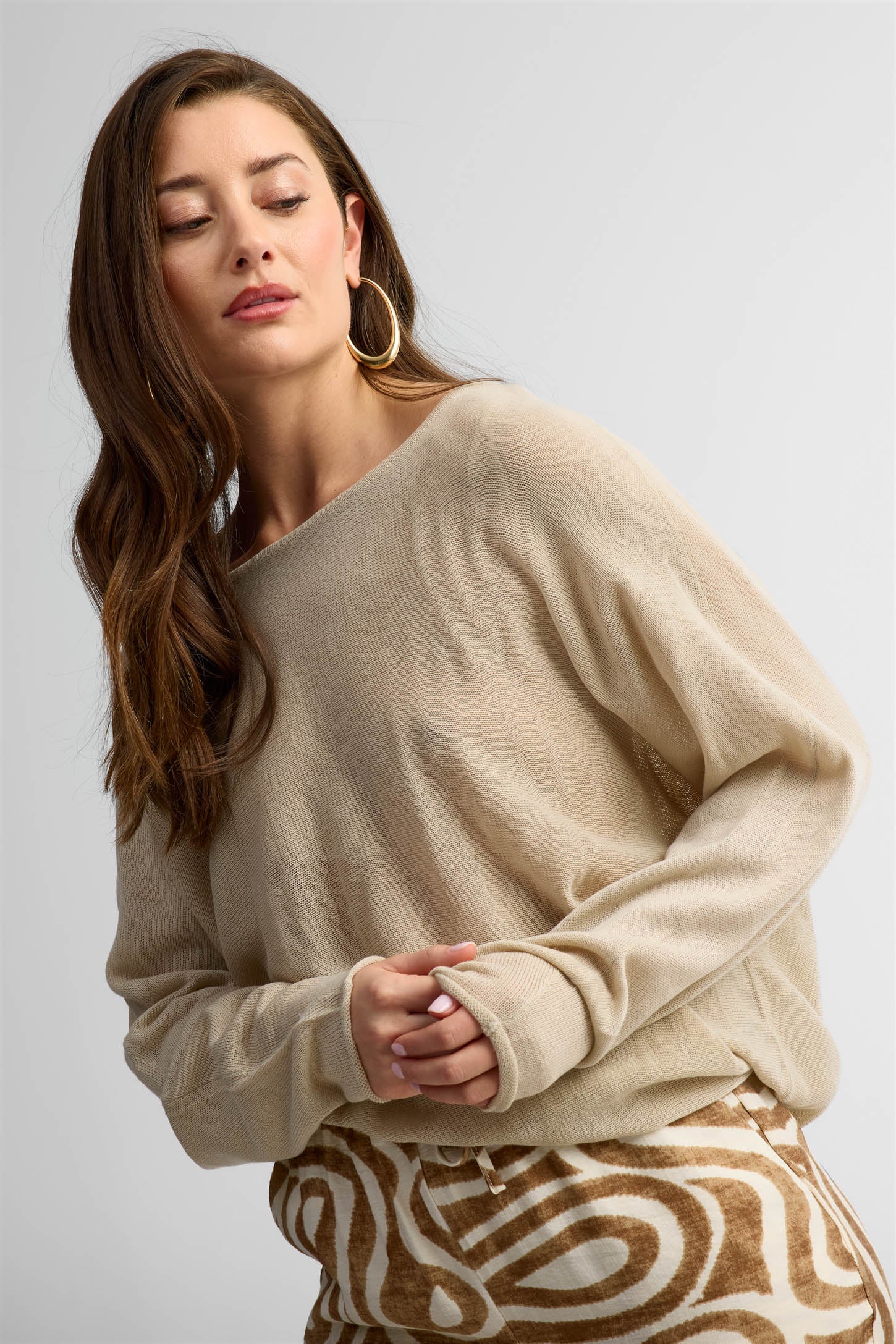 Chandail col bateau tricot - Femme && BEIGE