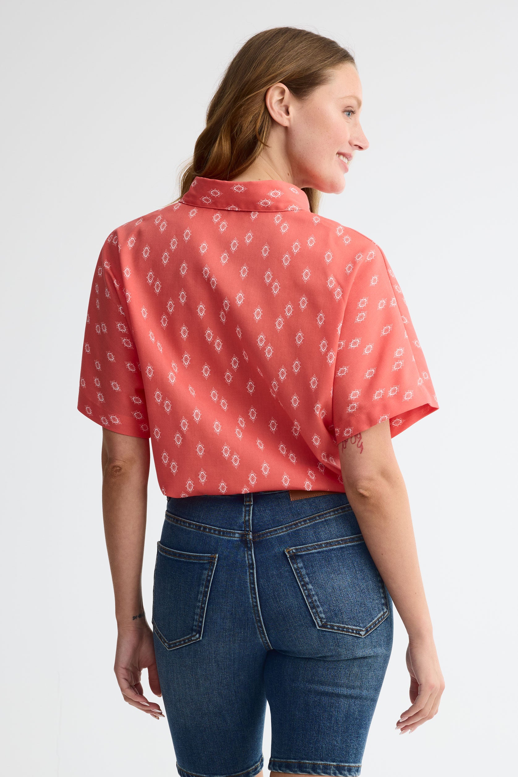 Chemisier manches courtes challis - Femme && CORAIL/MULTI