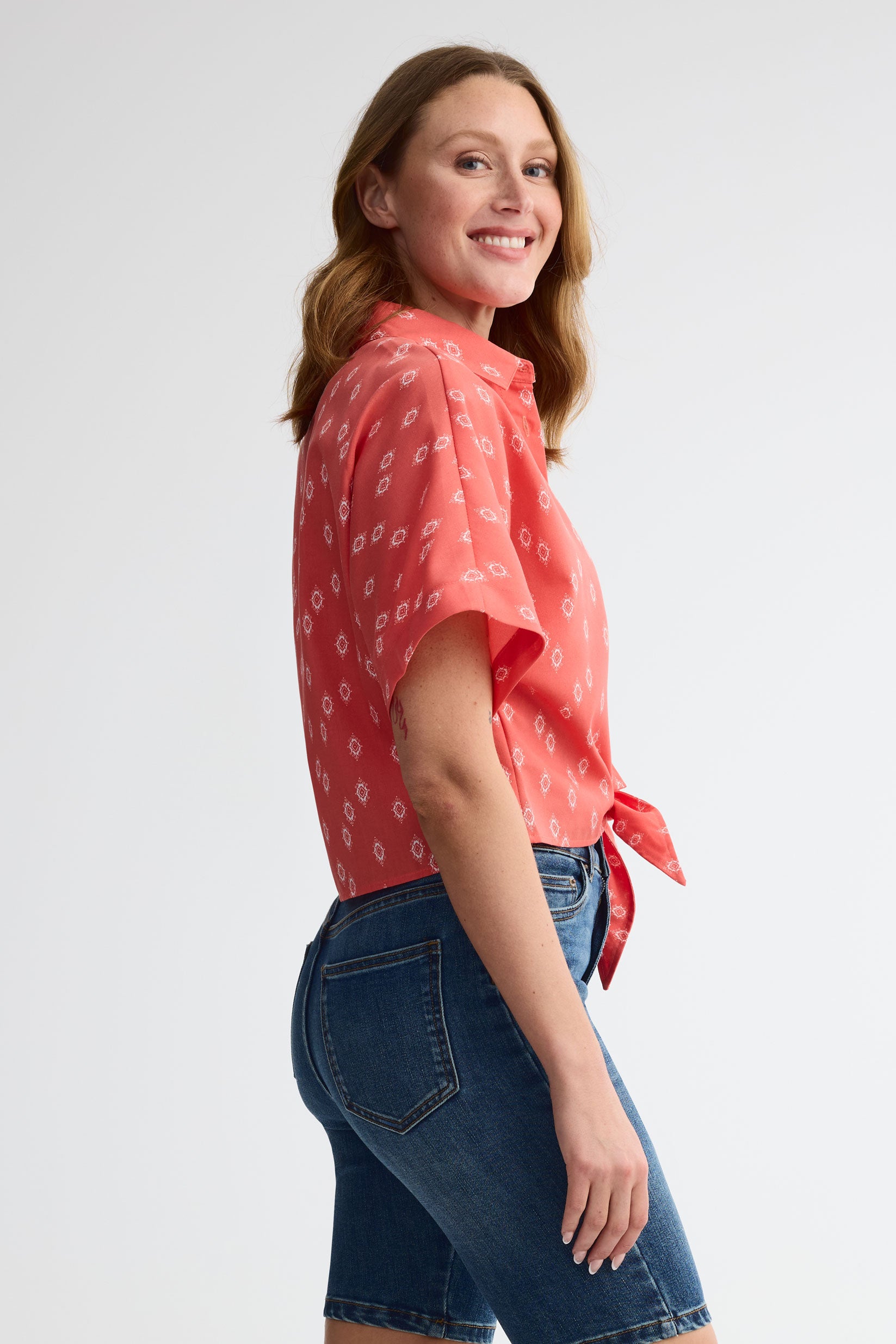 Chemisier manches courtes challis - Femme && CORAIL/MULTI