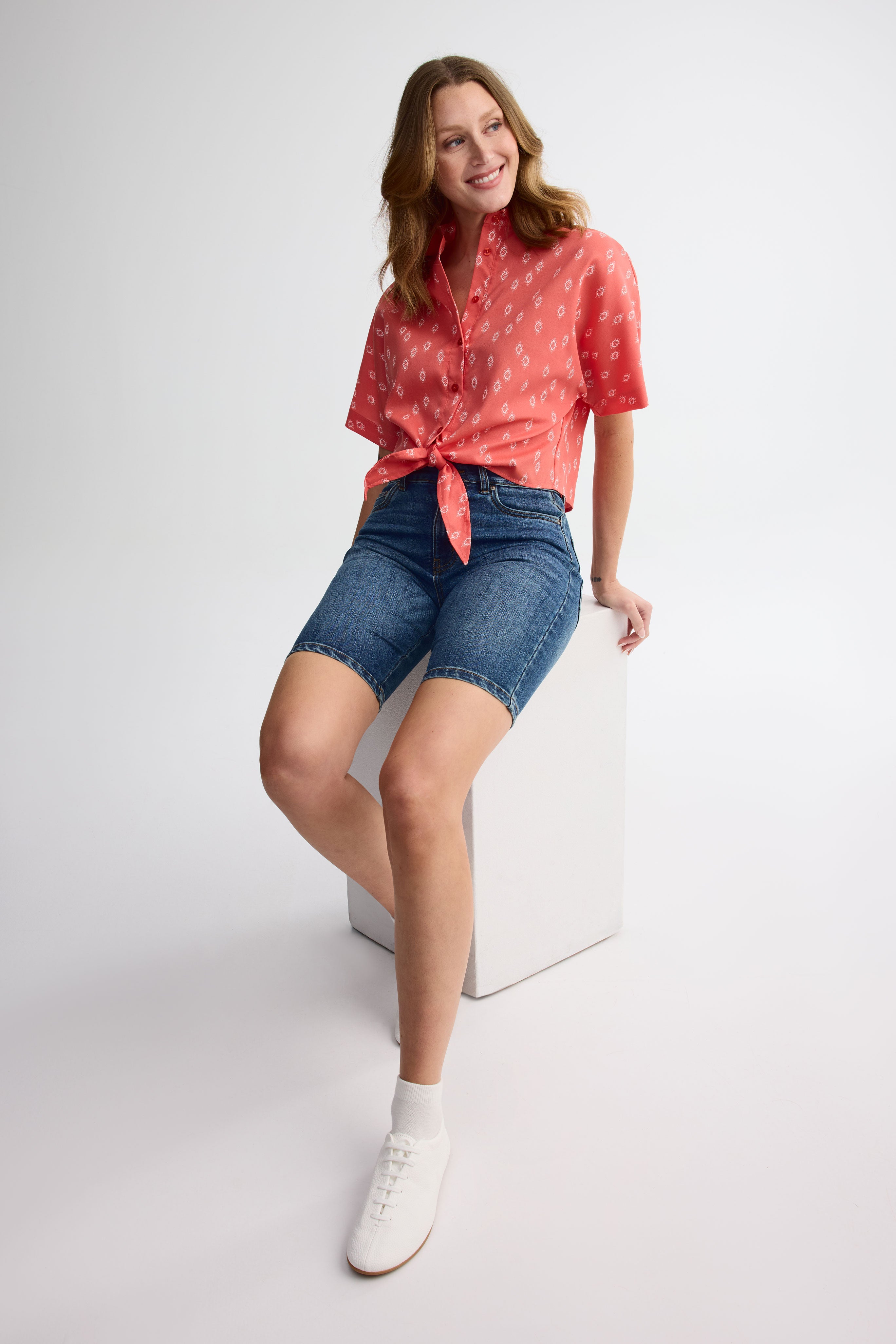 Chemisier manches courtes challis - Femme && CORAIL/MULTI