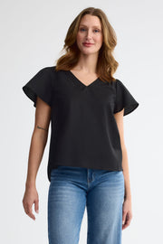 Chemisier manches courtes challis - Femme && NOIR