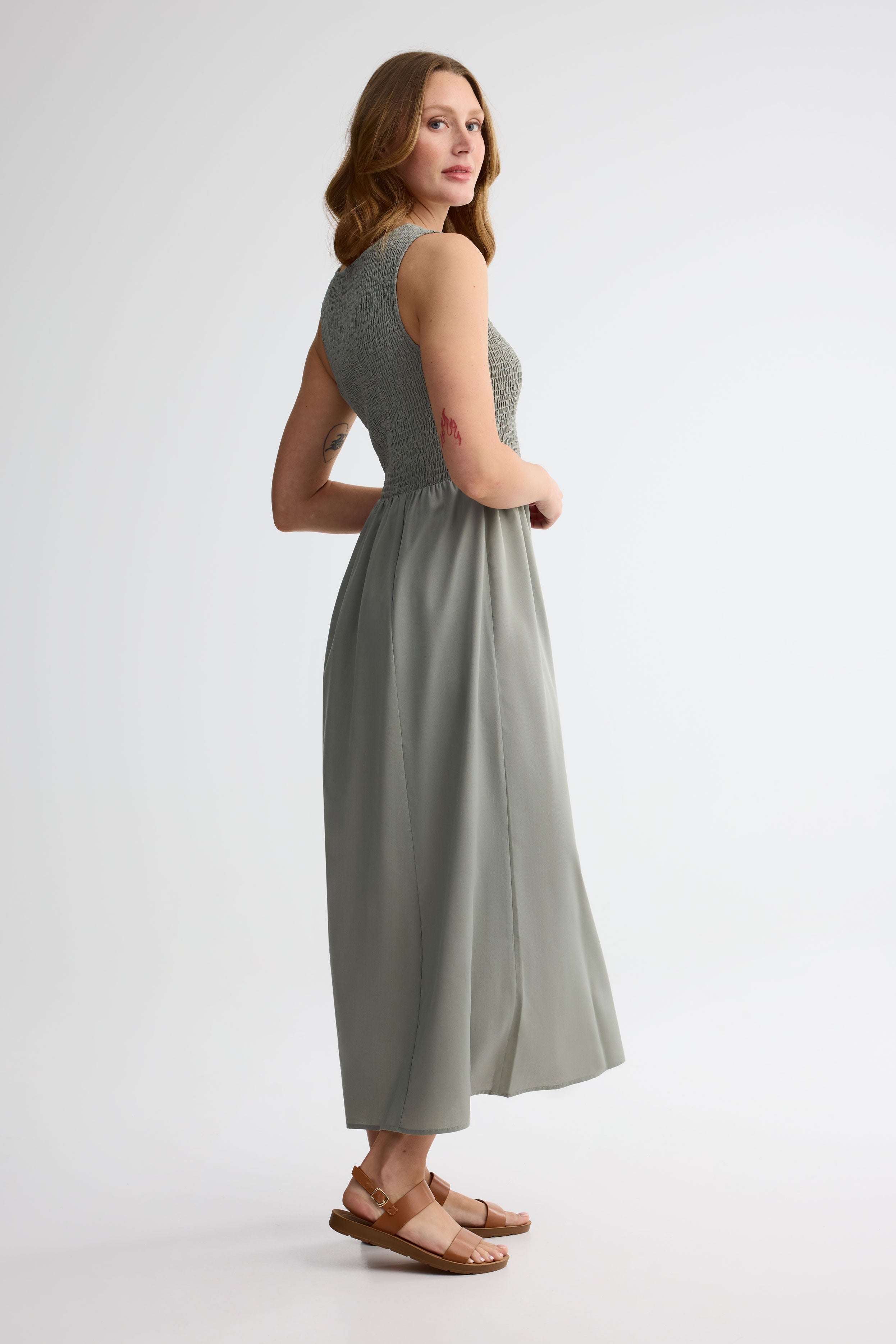 Robe maxi challis - Femme && KAKI