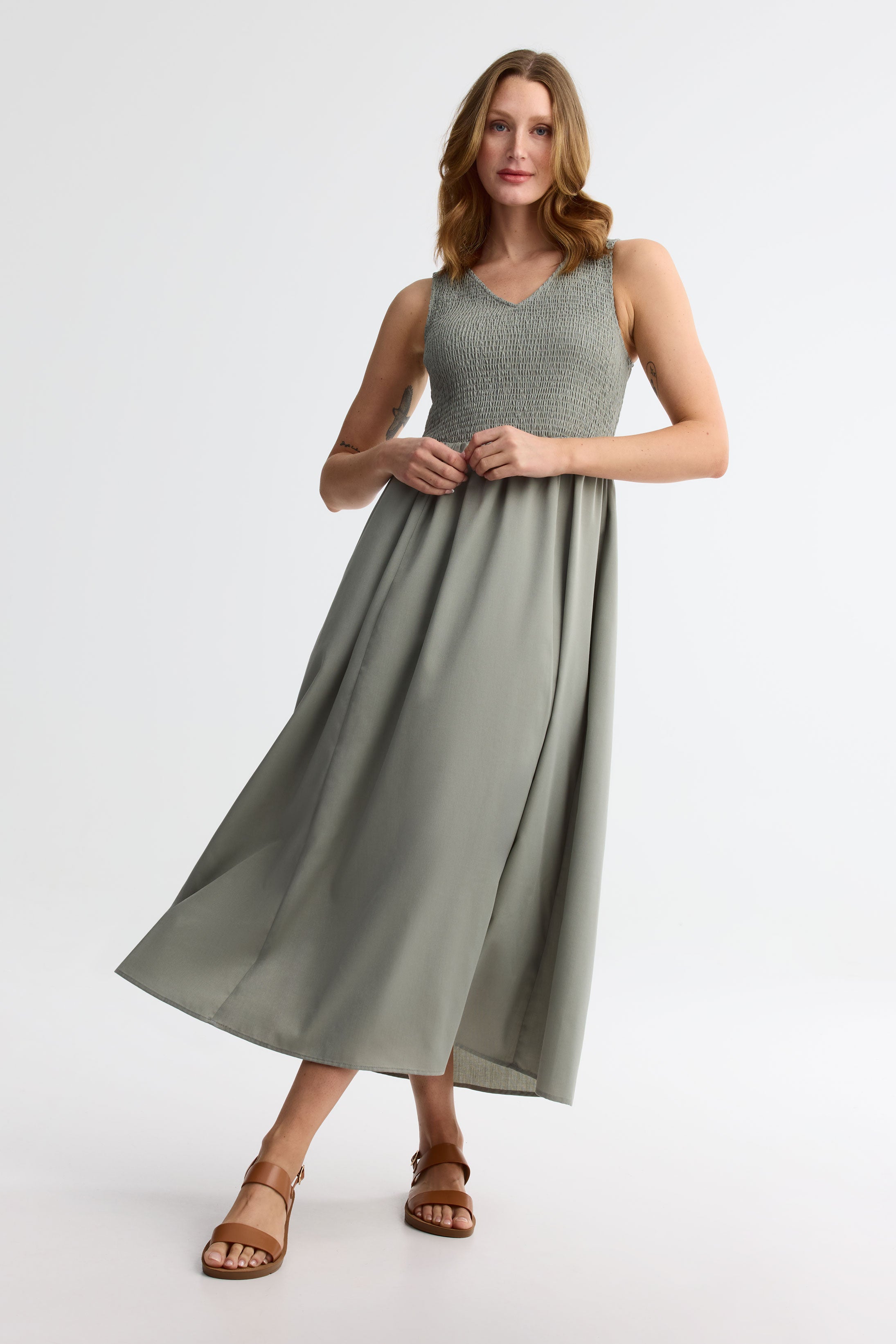 Robe maxi challis - Femme && KAKI
