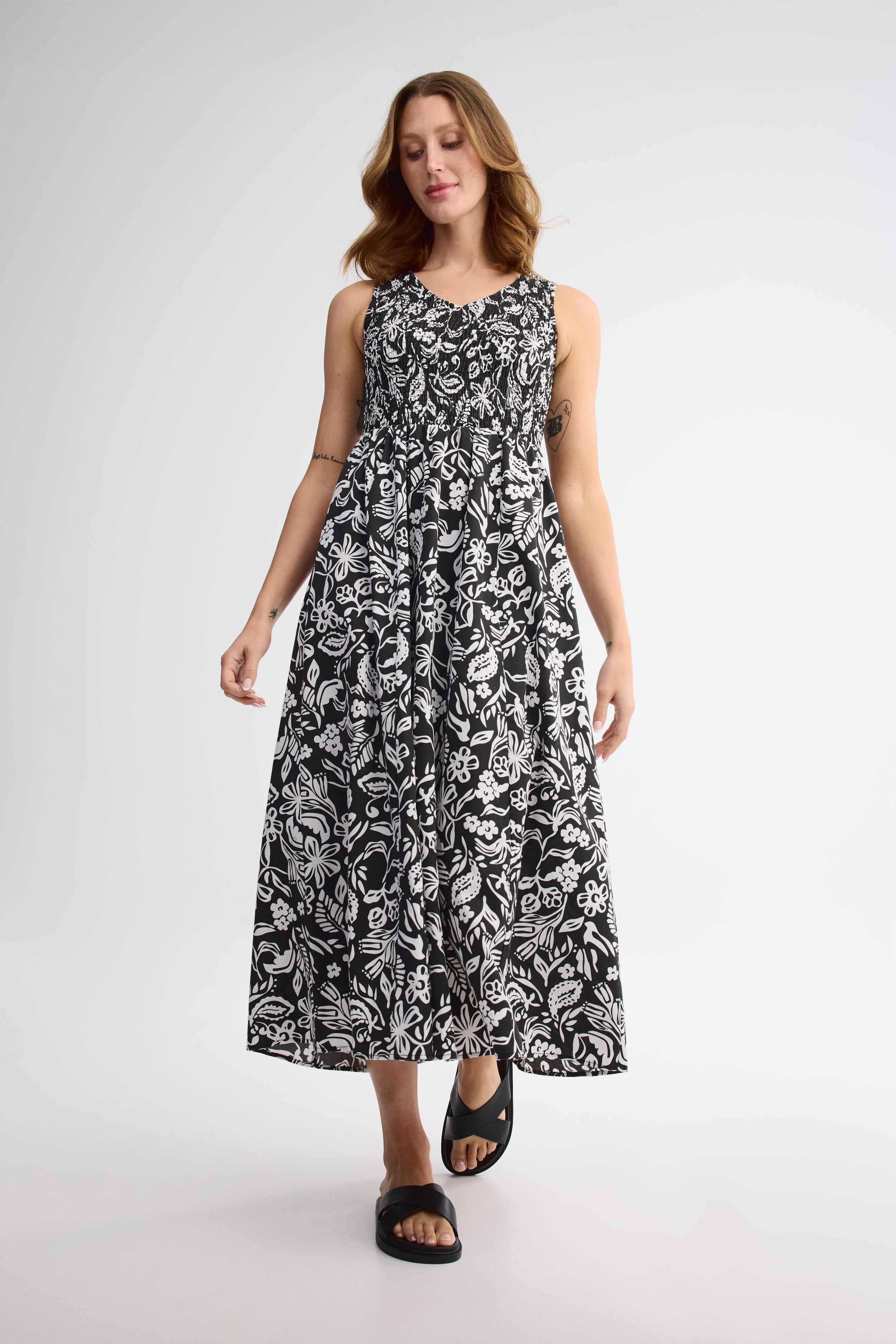 Robe maxi challis - Femme && NOIR/MULTI