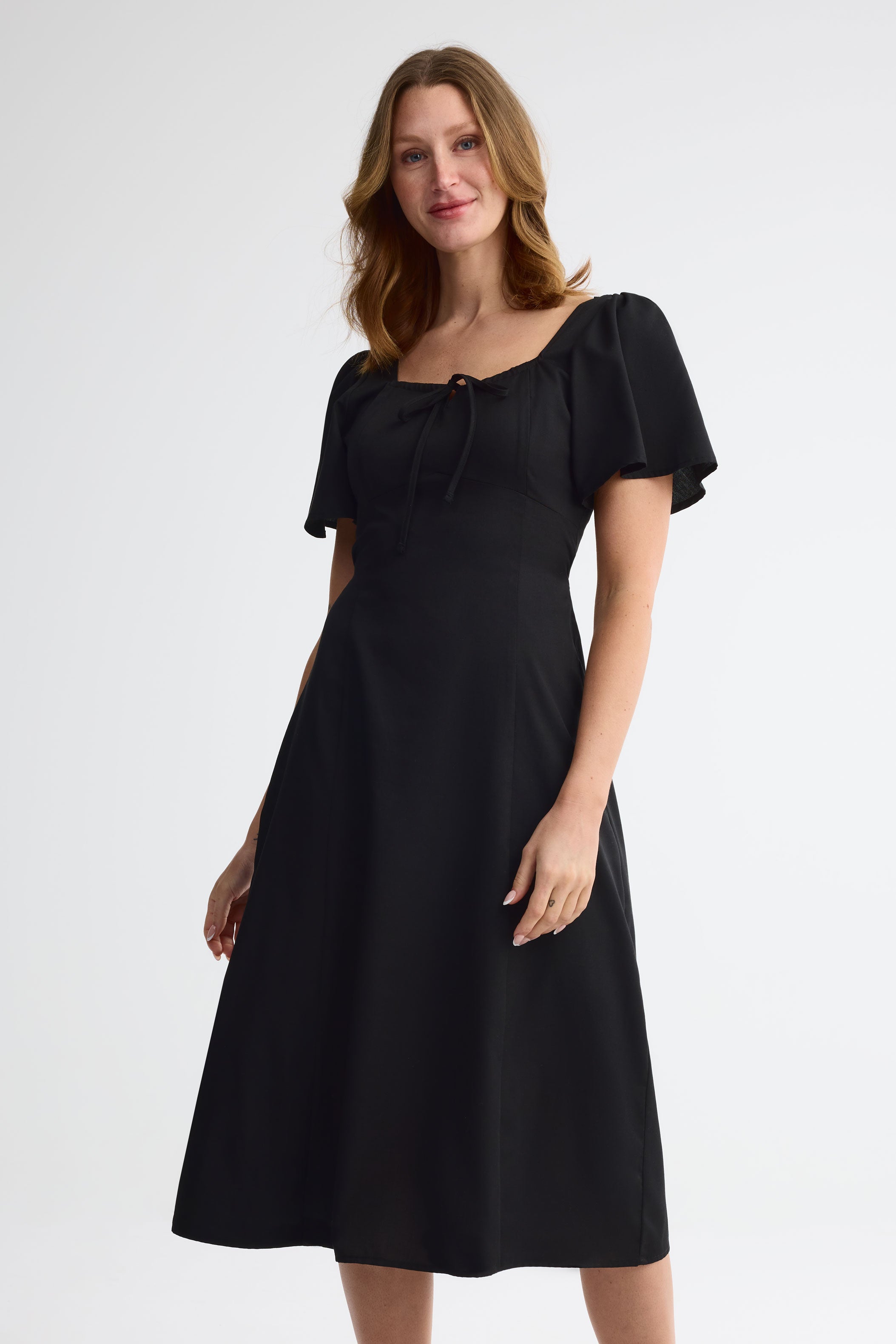 Robe midi manches courtes flottantes challis - Femme && NOIR