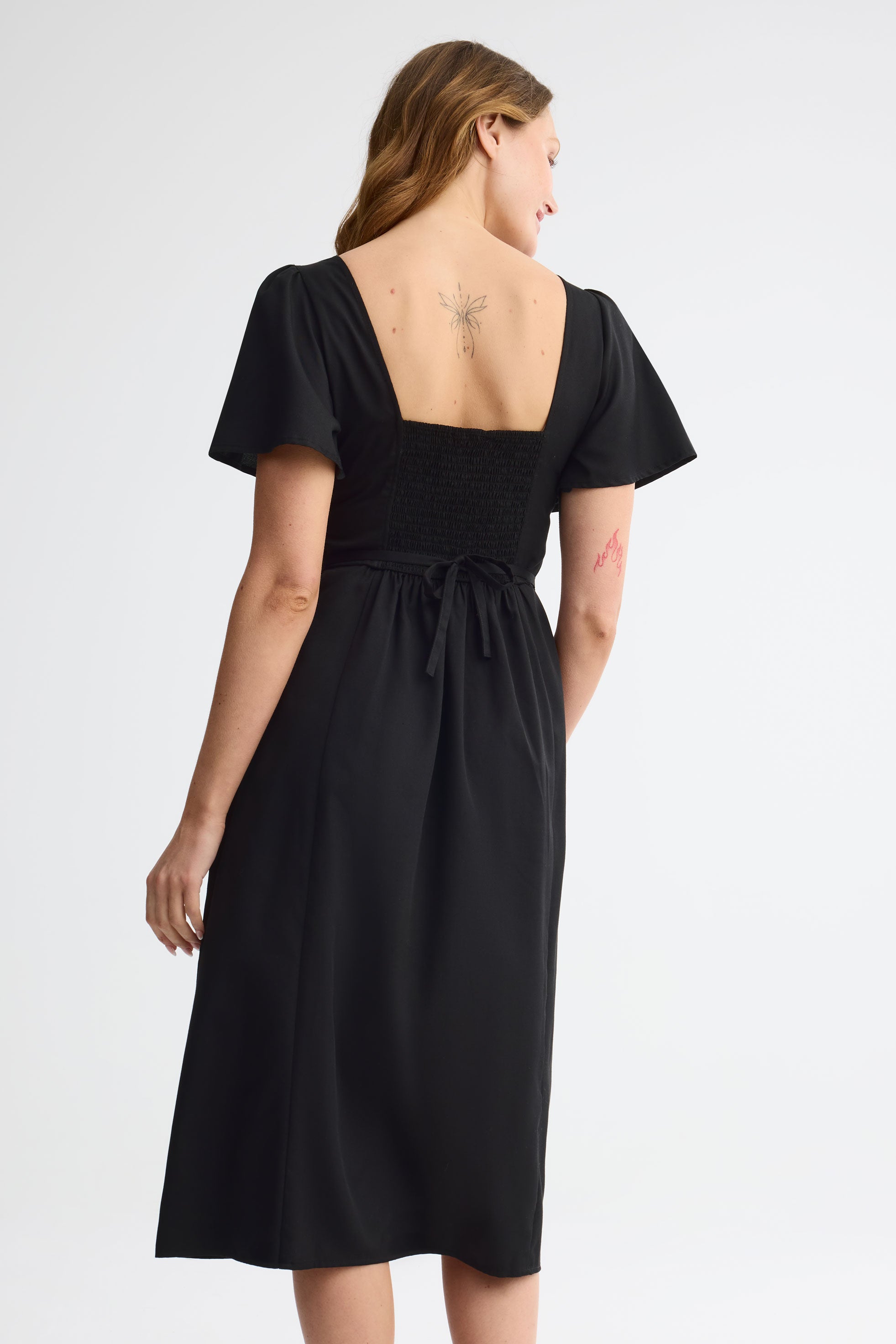 Robe midi manches courtes flottantes challis - Femme && NOIR