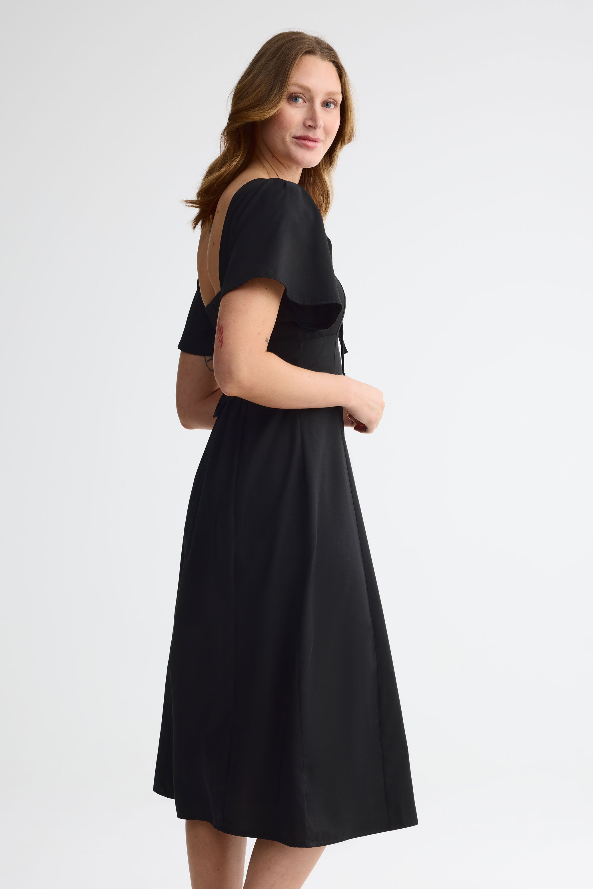 Robe midi manches courtes flottantes challis - Femme && NOIR