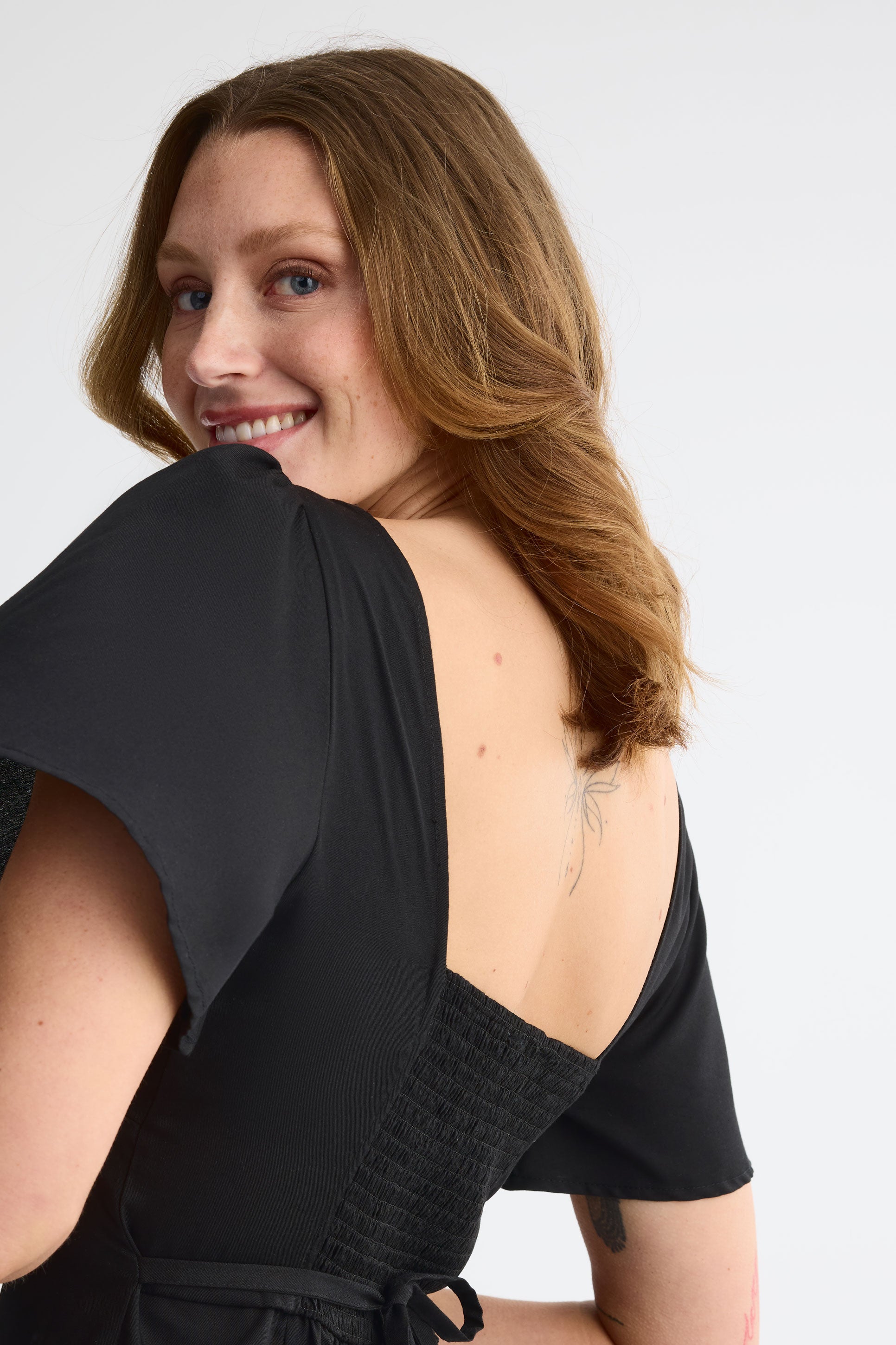 Robe midi manches courtes flottantes challis - Femme && NOIR