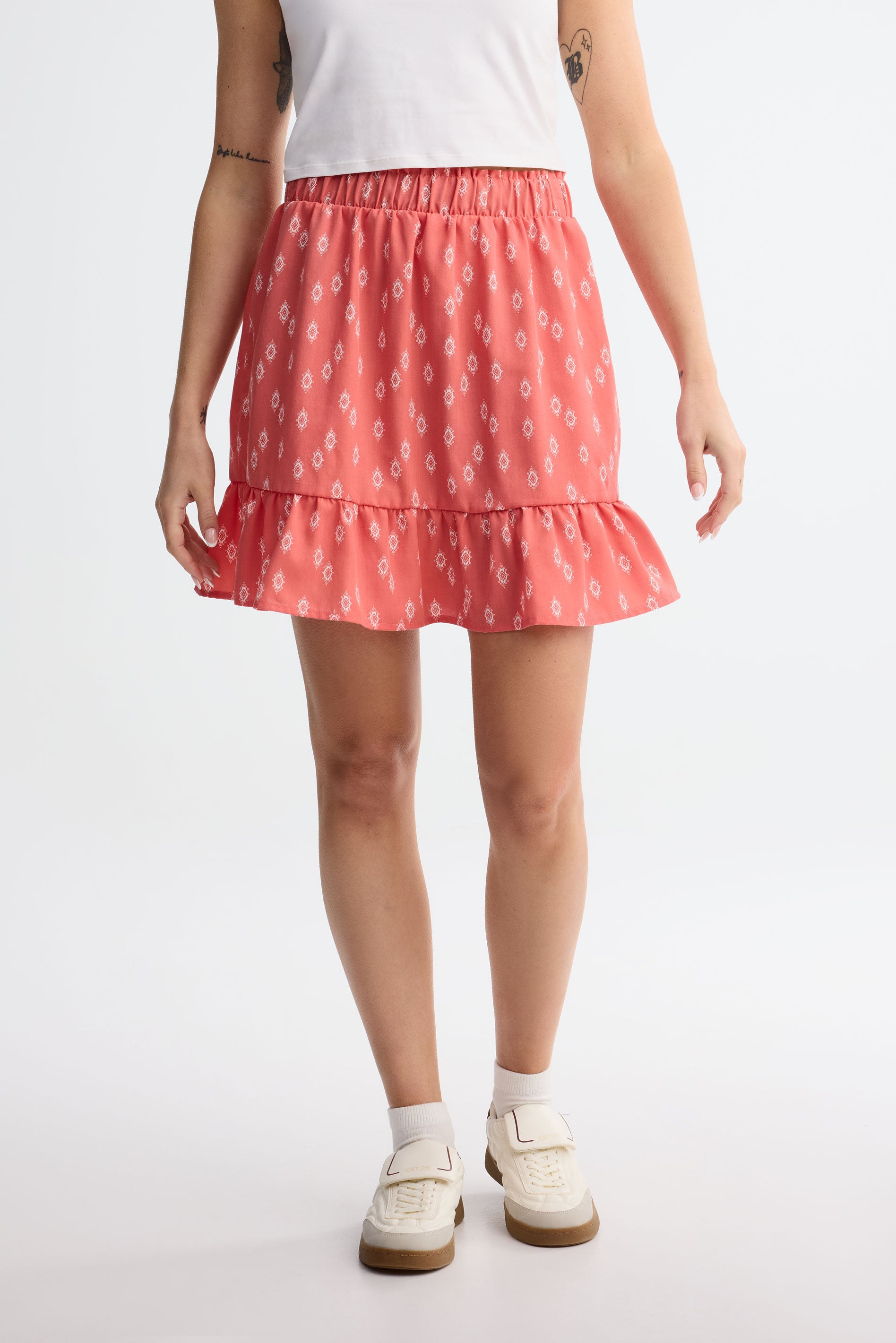 Mini jupe challis - Femme && CORAIL/MULTI