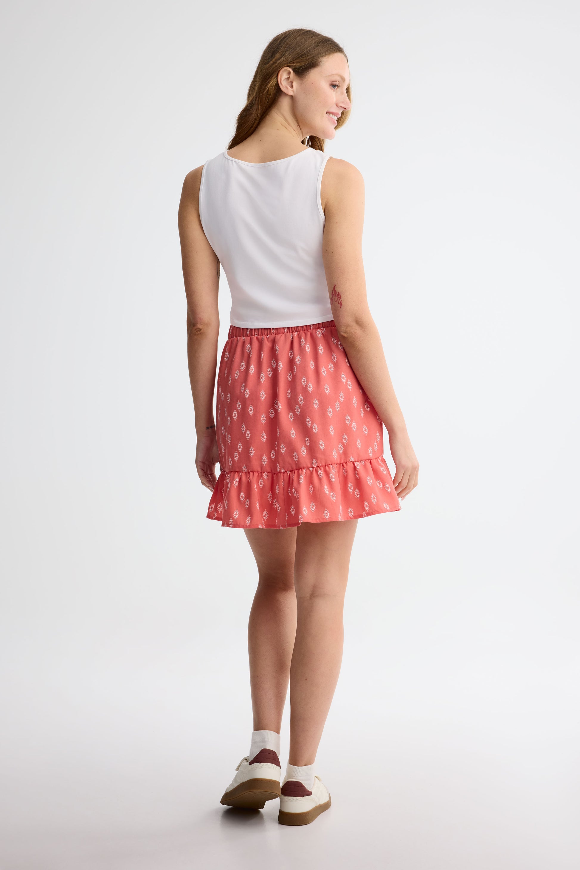 Mini jupe challis - Femme && CORAIL/MULTI