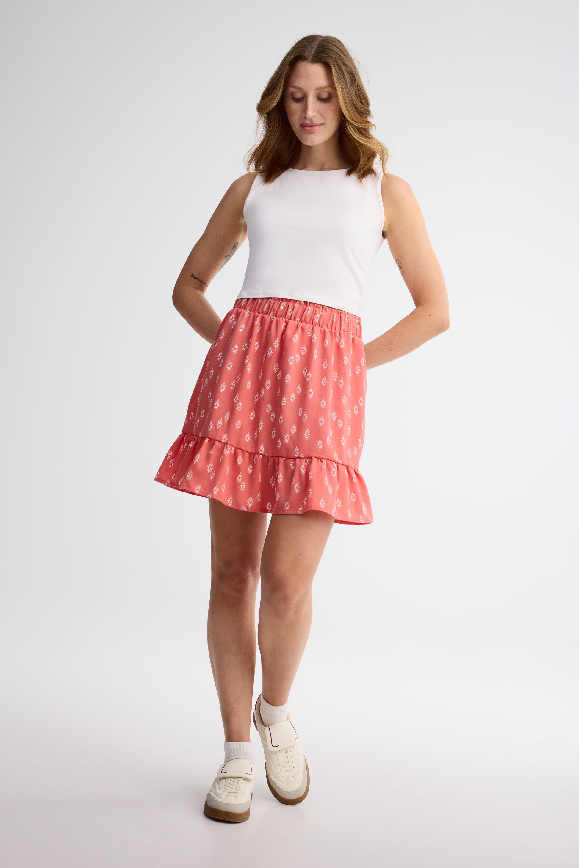 Mini jupe challis - Femme && CORAIL/MULTI