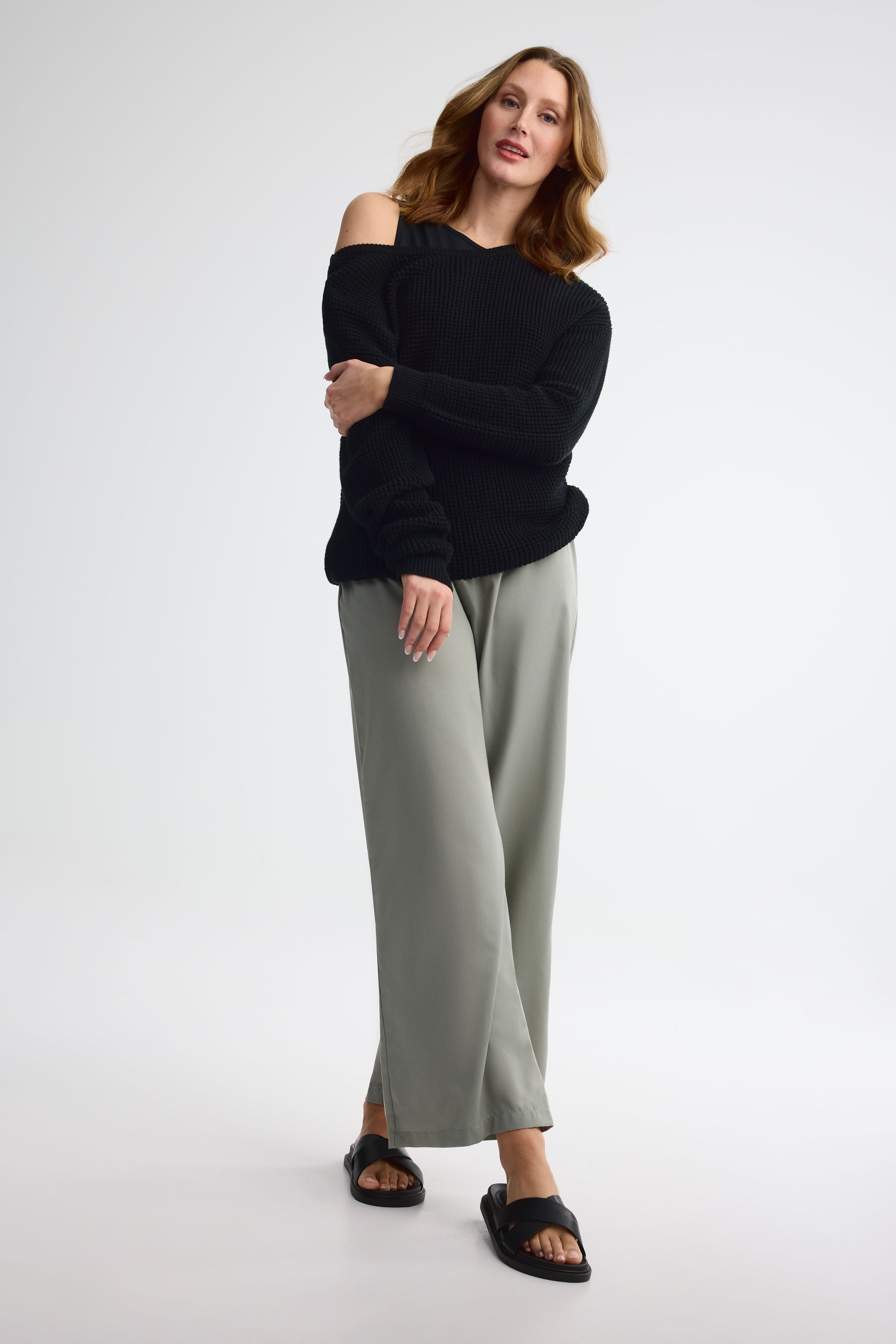 Pantalon jambe large challis - Femme && KAKI