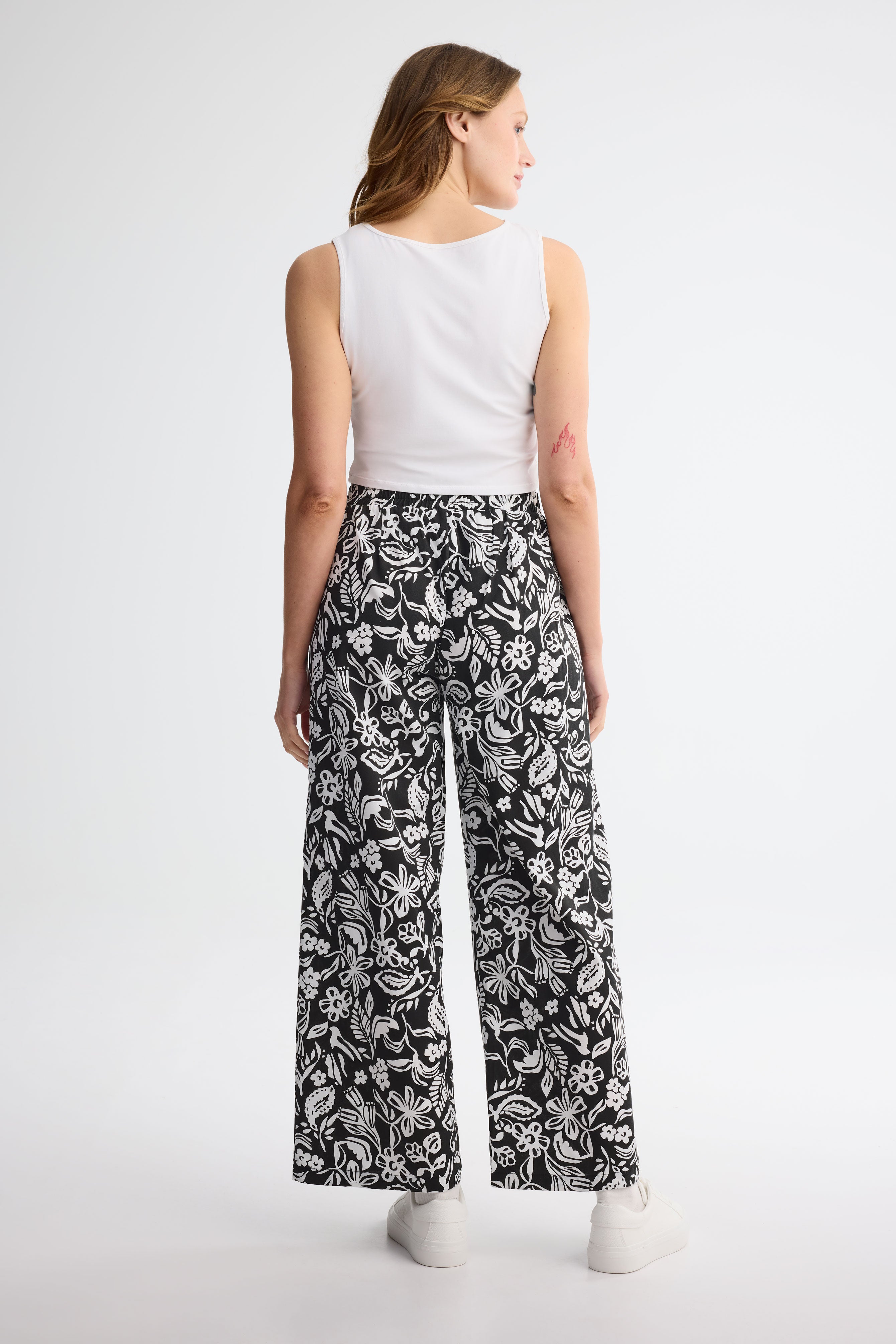 Pantalon jambe large challis - Femme && NOIR/MULTI