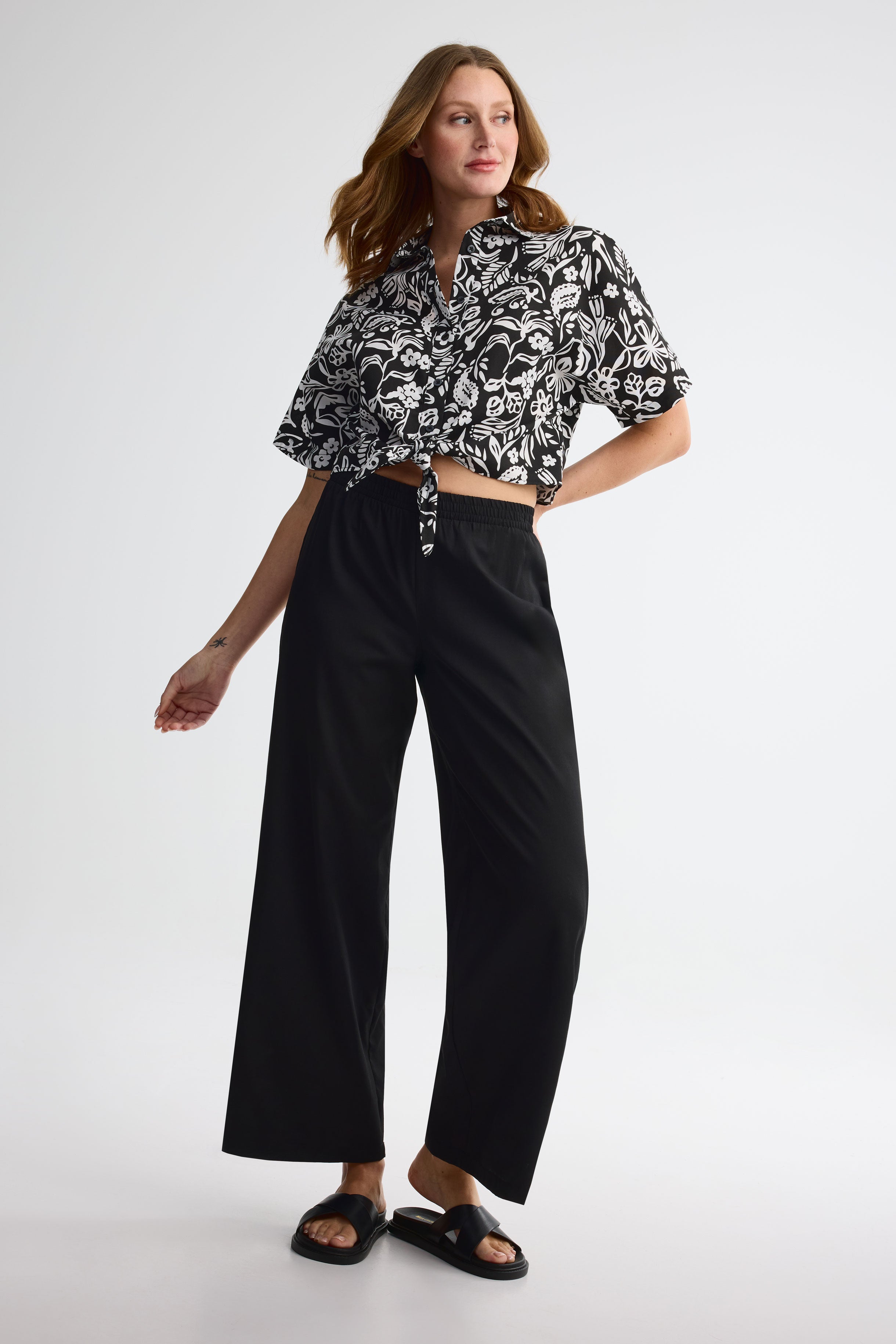 Pantalon jambe large challis - Femme && NOIR