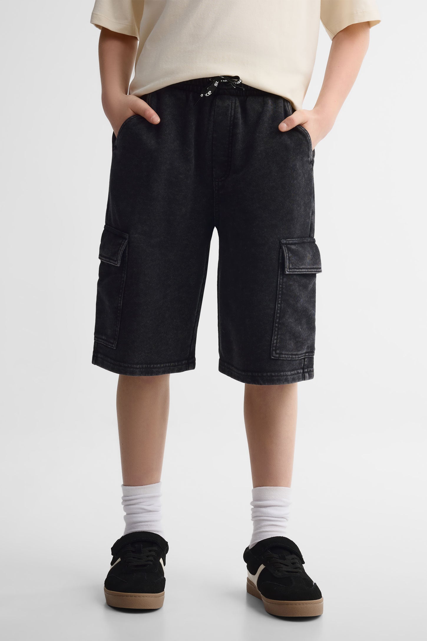 Bermuda cargo coton ouaté - Ado garçon && NOIR