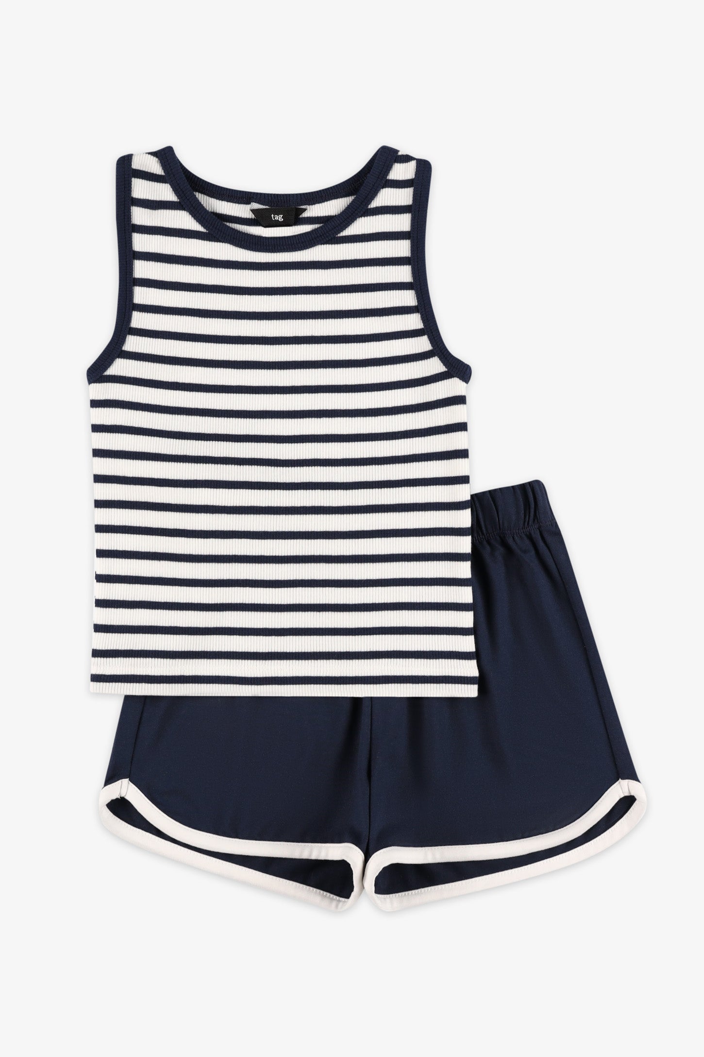 Ensemble ligné camisole et short – Enfant fille && BLEU MARINE MUL