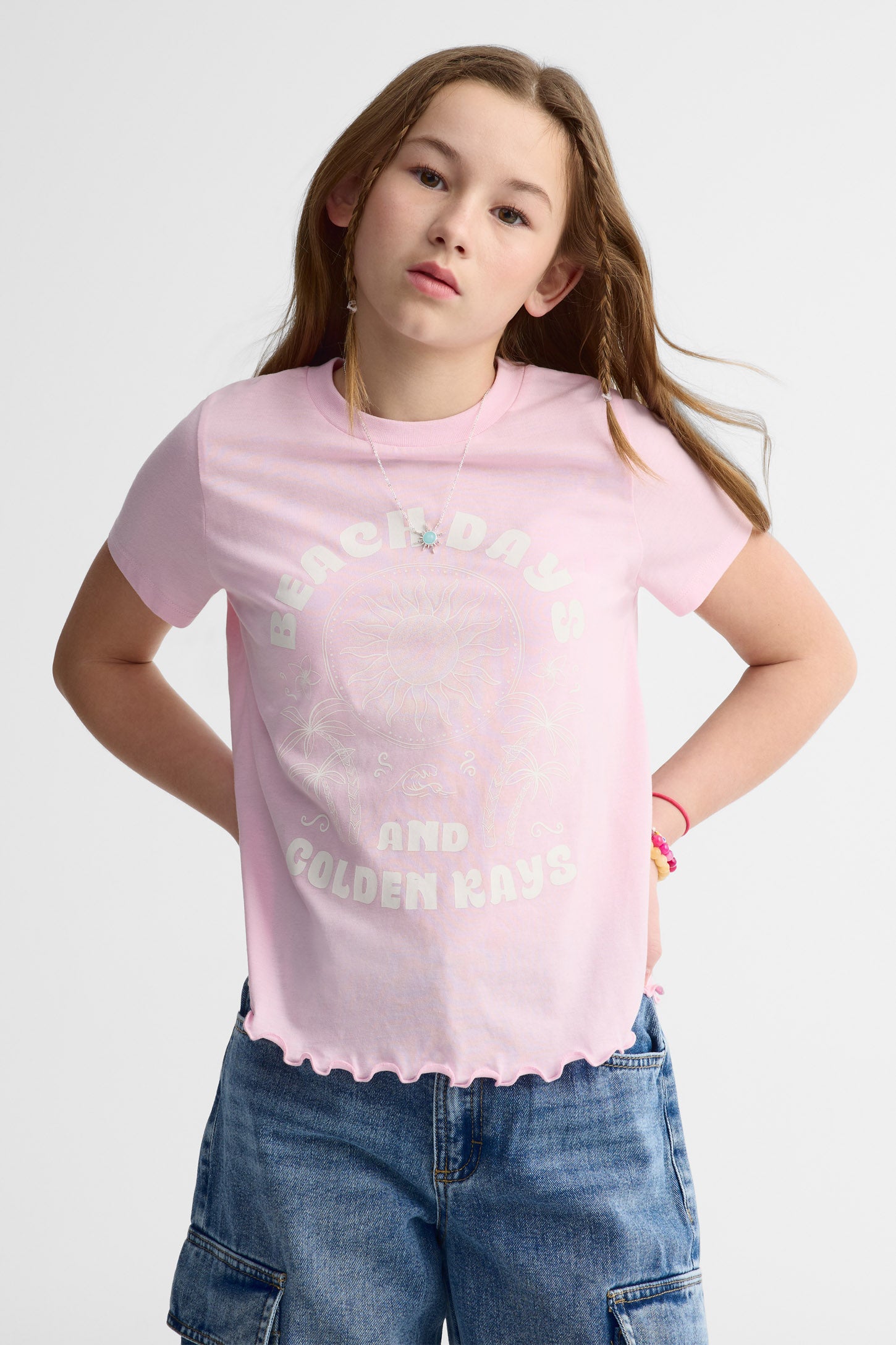T-shirt col rond coton - Ado fille && ROSE