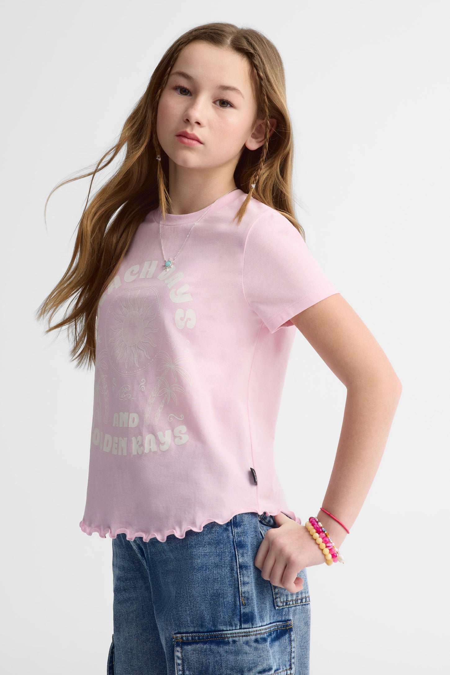T-shirt col rond coton - Ado fille && ROSE
