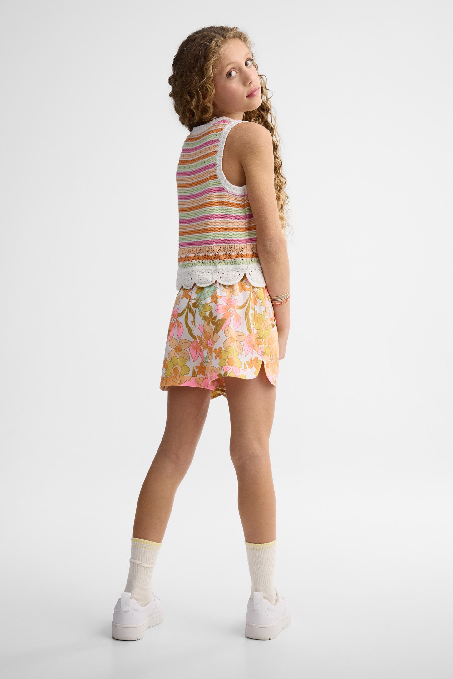 Short fluide à ourlet festonné – Ado fille && BLANC MULTI