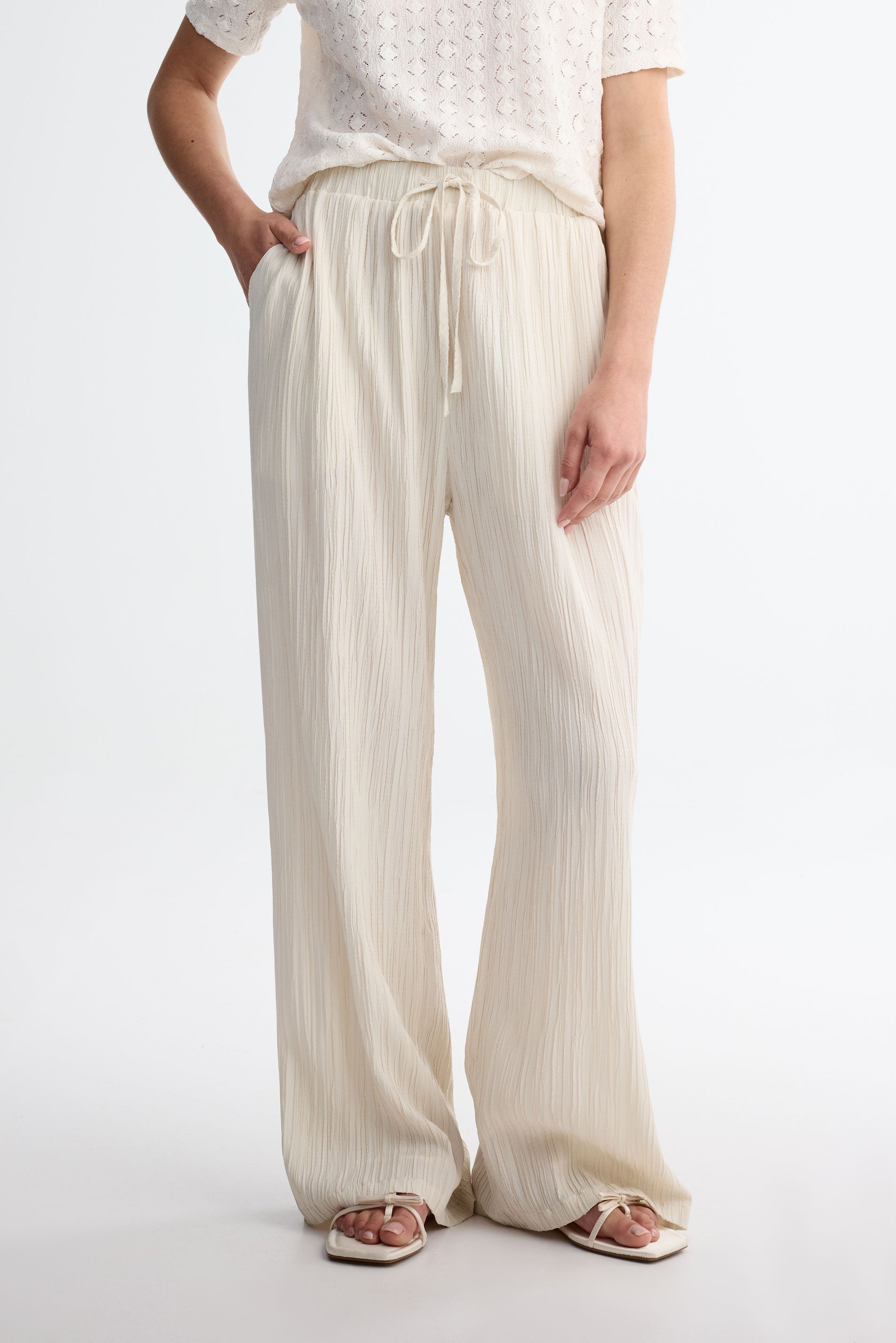 Pantalon Décontracté à Jambe Large En Coton Et Lin Imprimé à Taille élastique Irrégulière Pour