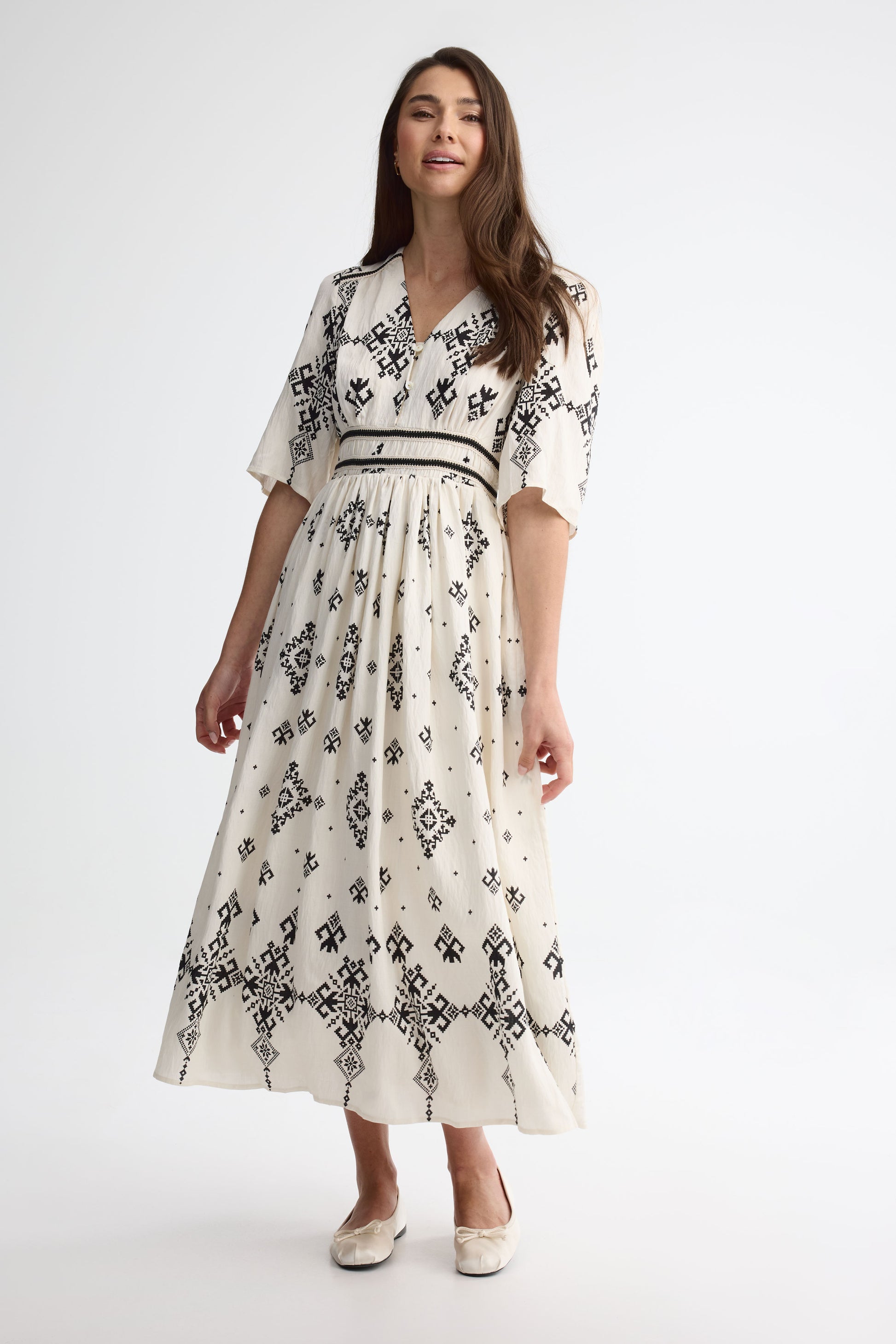 Robe maxi imprimée - Femme && CREME MULTI